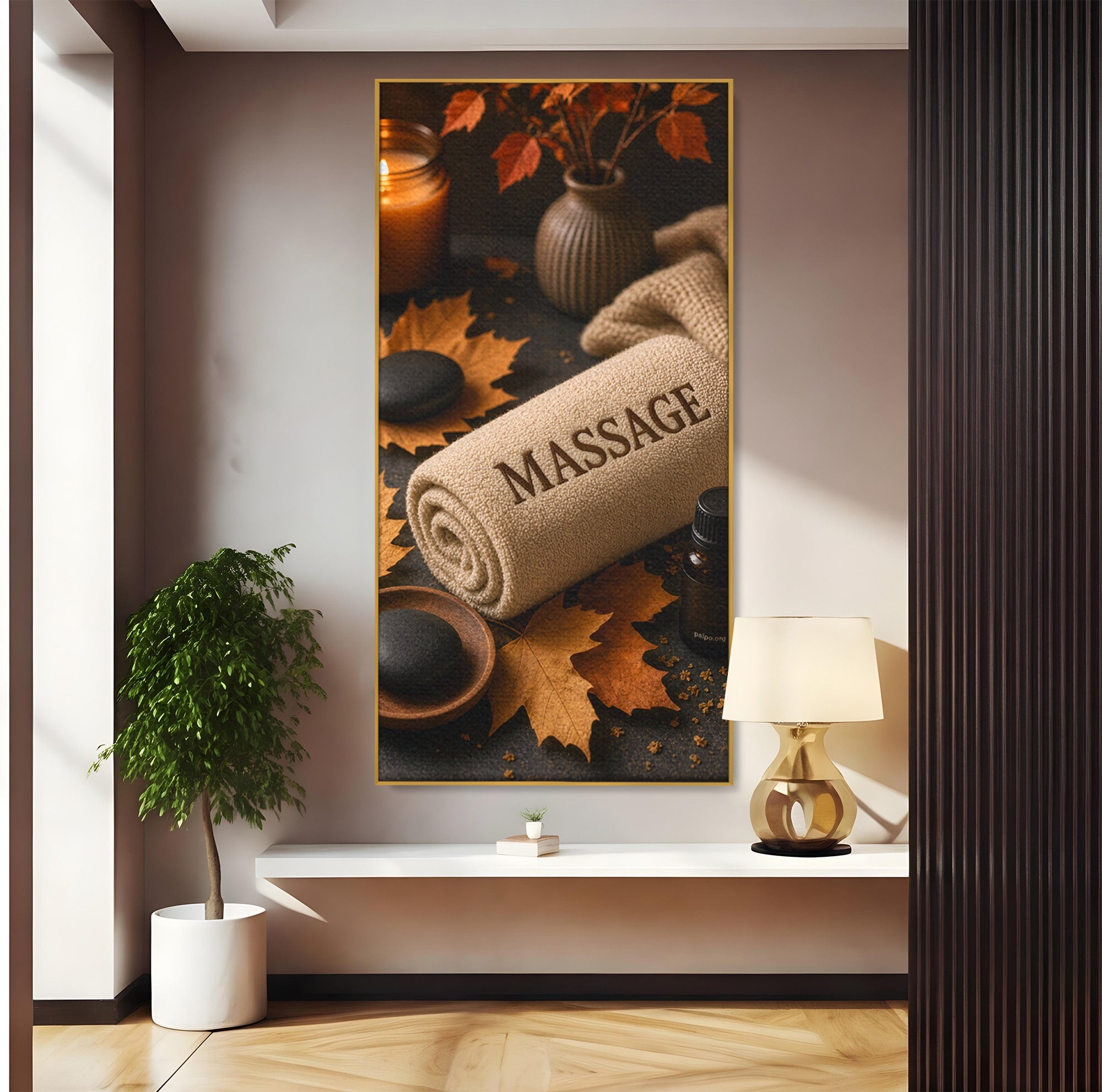 Tablou Canvas Premium LuxCanva® PI1313, Relaxare Zen, Masaj, Terapie, Spa, Toamna, Culori Vibrante, Salon
