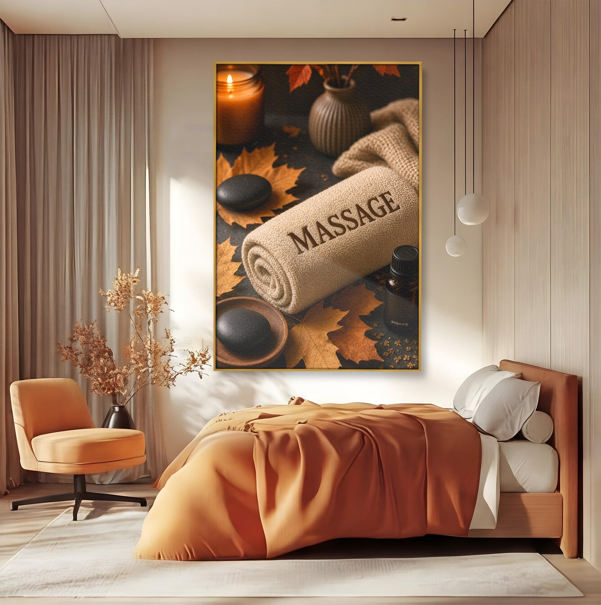 Tablou Canvas Premium LuxCanva® PI1313, Relaxare Zen, Masaj, Terapie, Spa, Toamna, Culori Vibrante, Salon