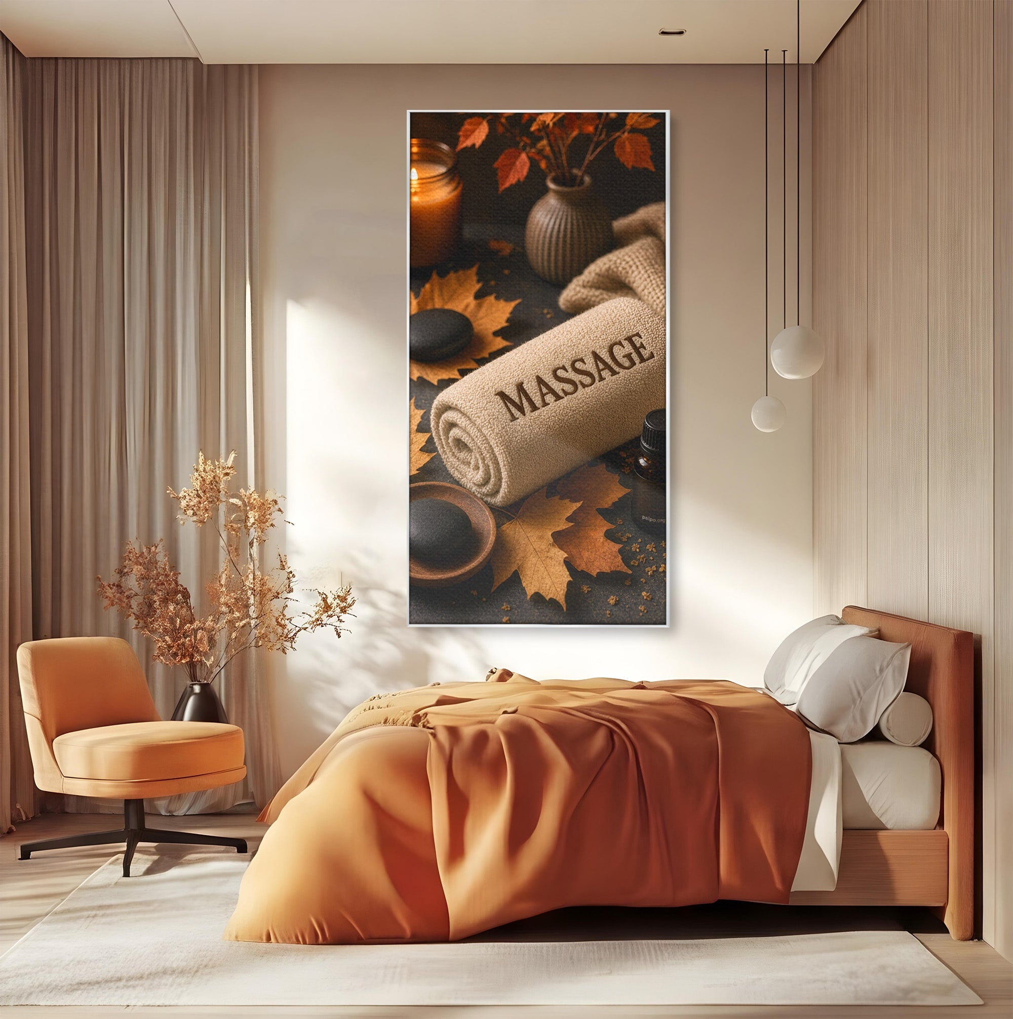 Tablou Canvas Premium LuxCanva® PI1313, Relaxare Zen, Masaj, Terapie, Spa, Toamna, Culori Vibrante, Salon
