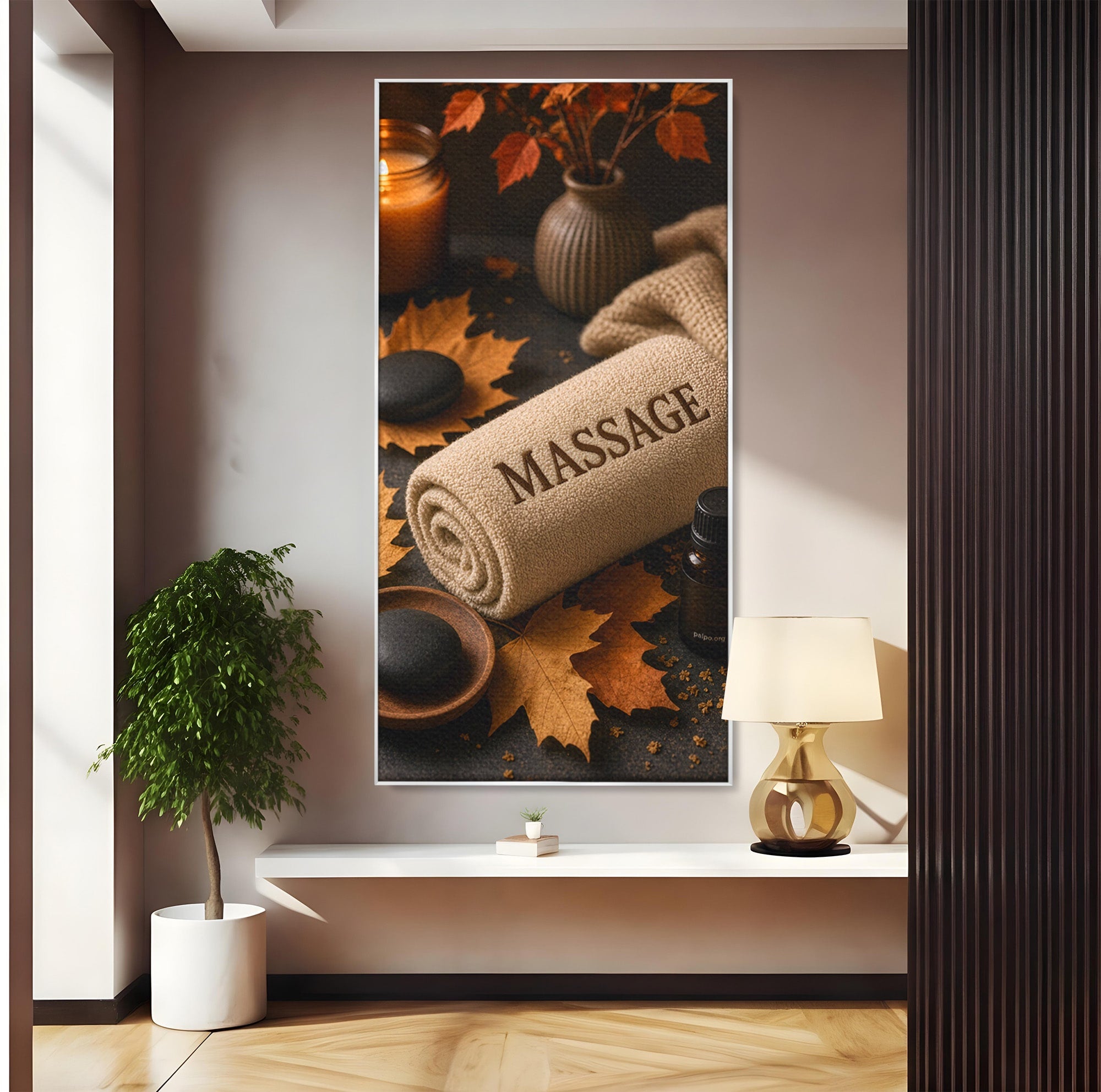 Tablou Canvas Premium LuxCanva® PI1313, Relaxare Zen, Masaj, Terapie, Spa, Toamna, Culori Vibrante, Salon