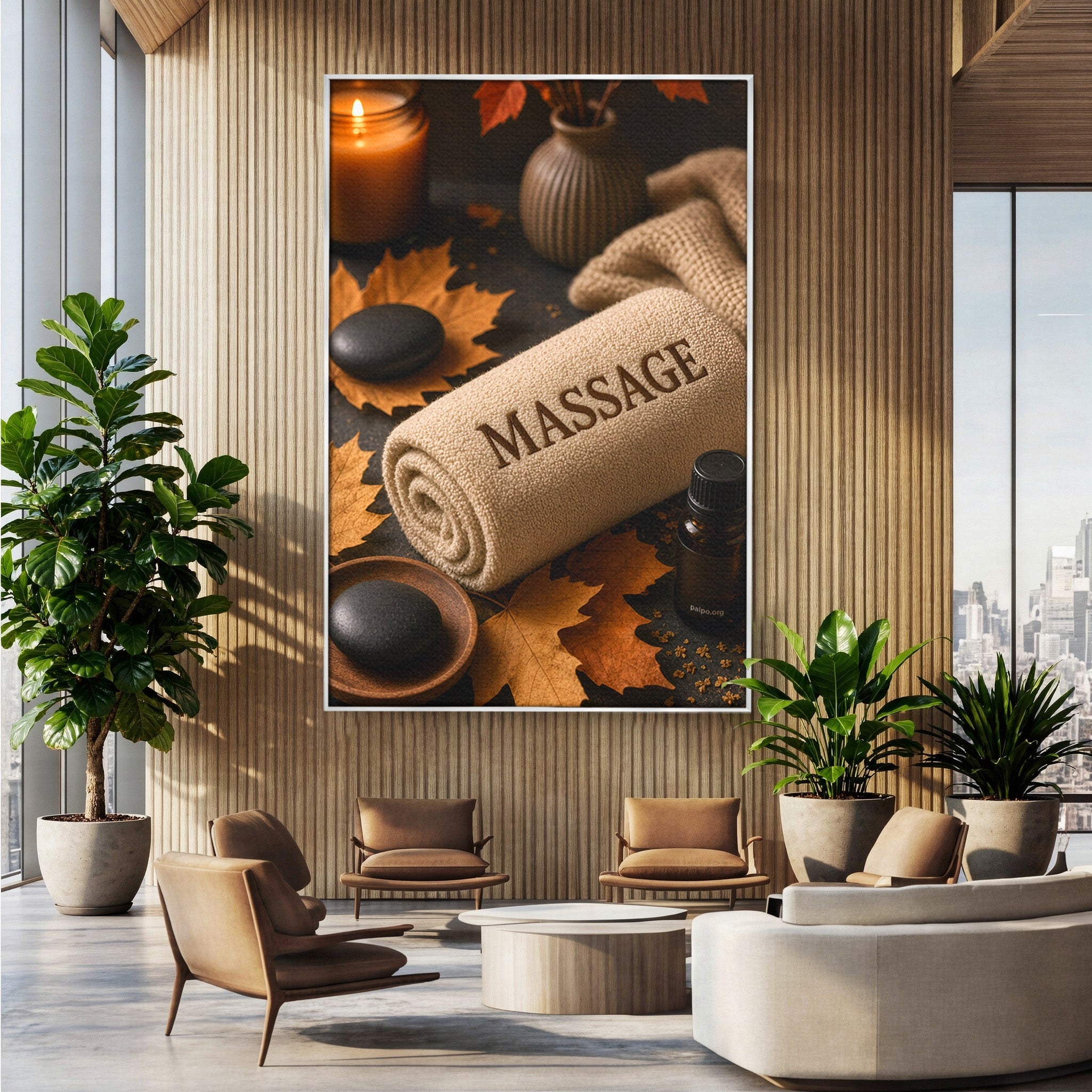 Tablou Canvas Premium LuxCanva® PI1313, Relaxare Zen, Masaj, Terapie, Spa, Toamna, Culori Vibrante, Salon