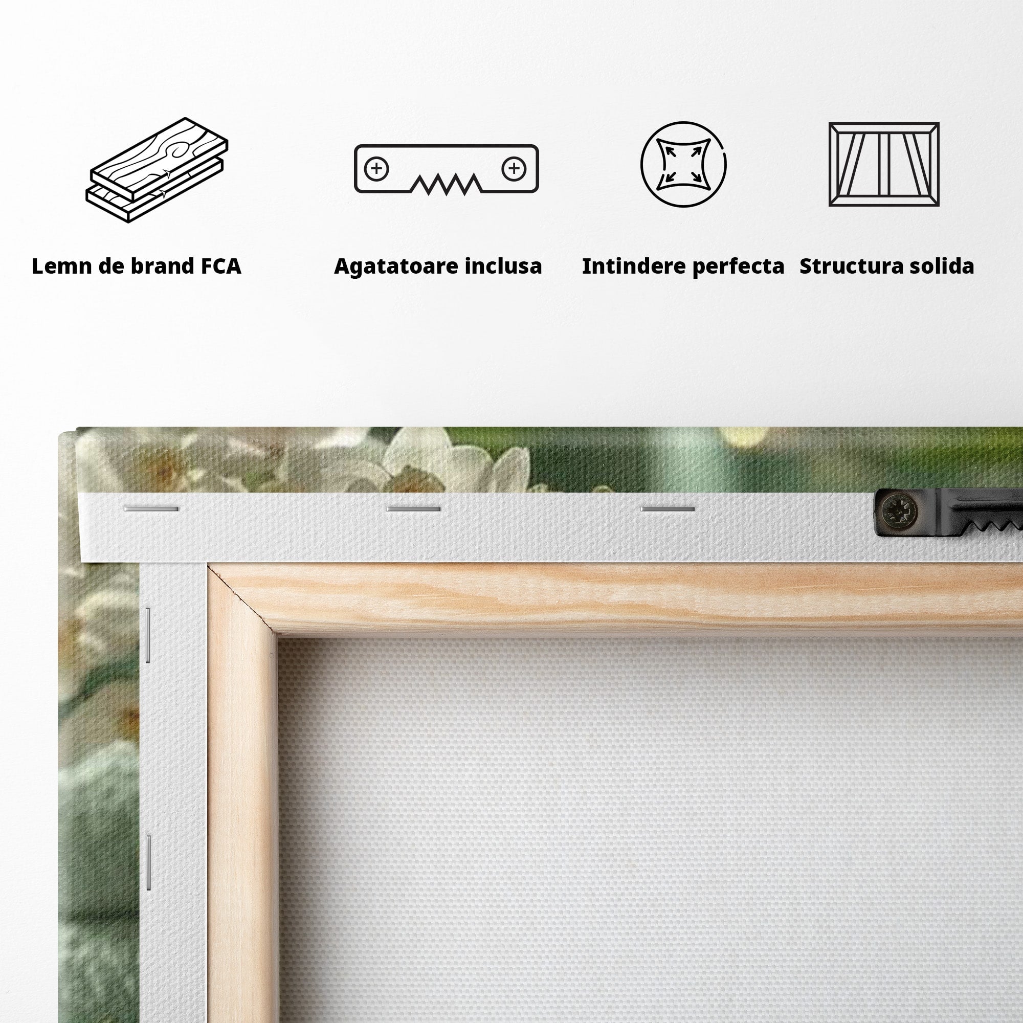 Tablou Canvas Premium LuxCanva® PI1314, Zen Si Flori Albe, Spa, Plante, Lumanare, Relaxare, Baie, Culori Vibrante, Salon