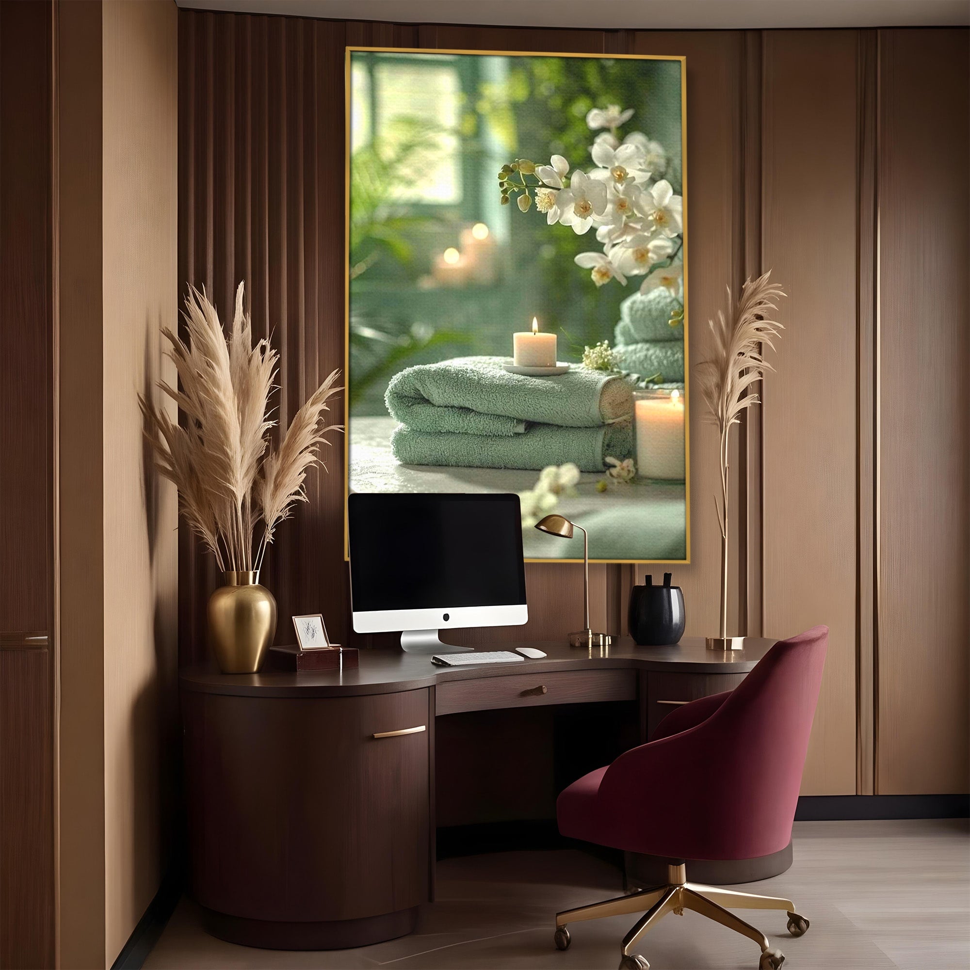 Tablou Canvas Premium LuxCanva® PI1314, Zen Si Flori Albe, Spa, Plante, Lumanare, Relaxare, Baie, Culori Vibrante, Salon