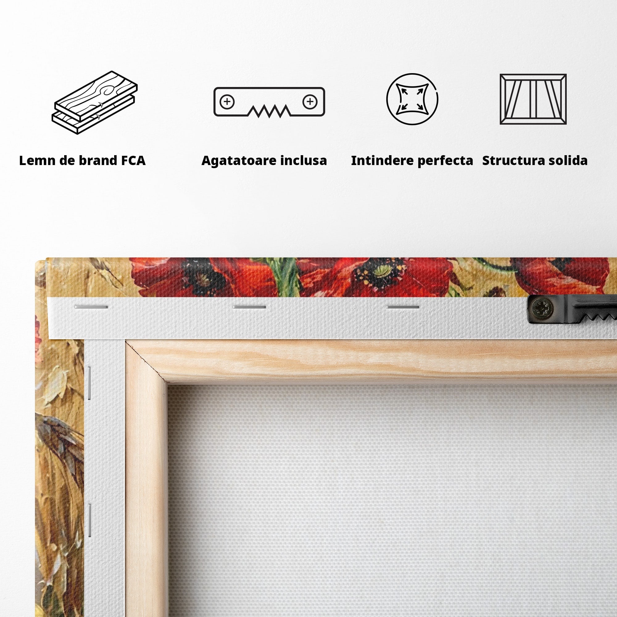Tablou Canvas Premium LuxCanva® PI1316, Vaza Cu Maci Si Lamai, Maci, Citrice, Grau, Camp, Natura, Culori Vibrante, Living, Bucatarie