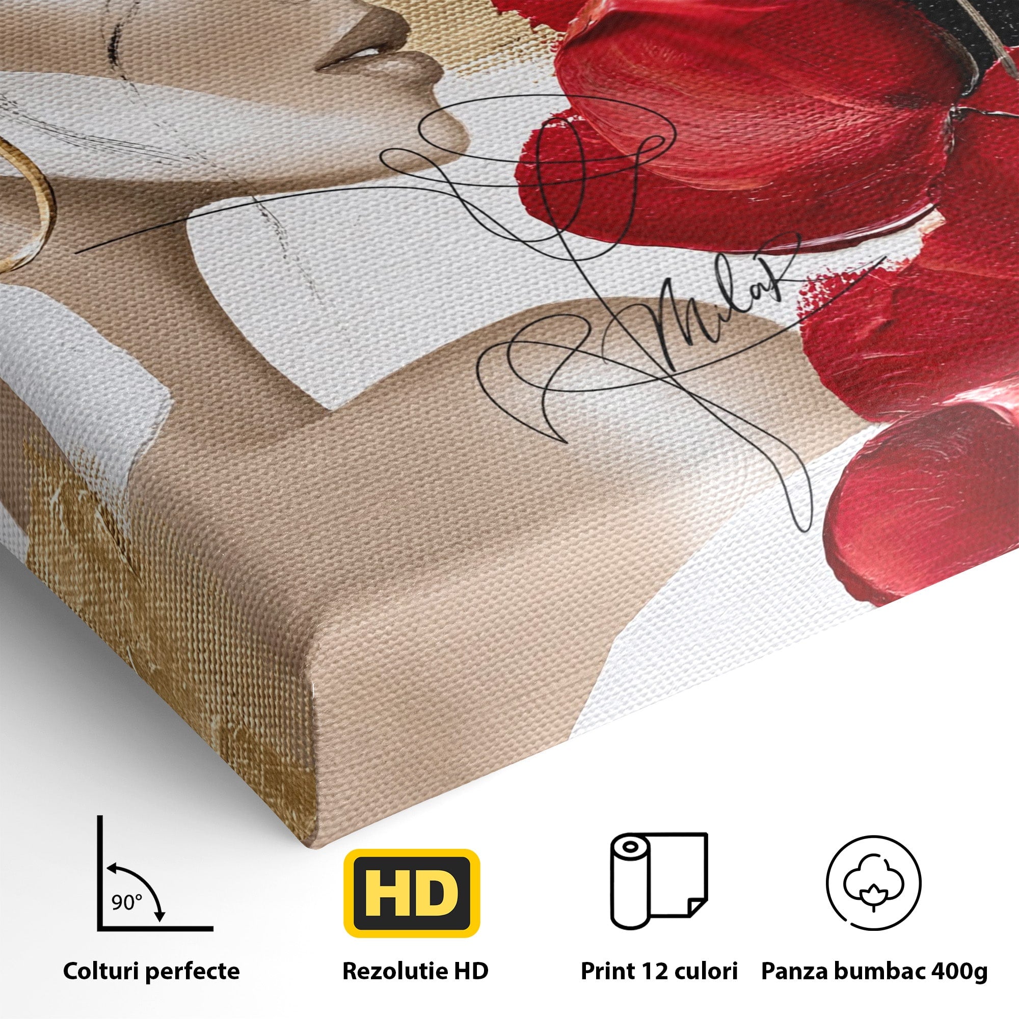 Tablou Canvas Premium LuxCanva® PI1317, Femeie Cu Maci, Podium, Flori, Portret, Eleganta, Culori Vibrante, Living, Dormitor