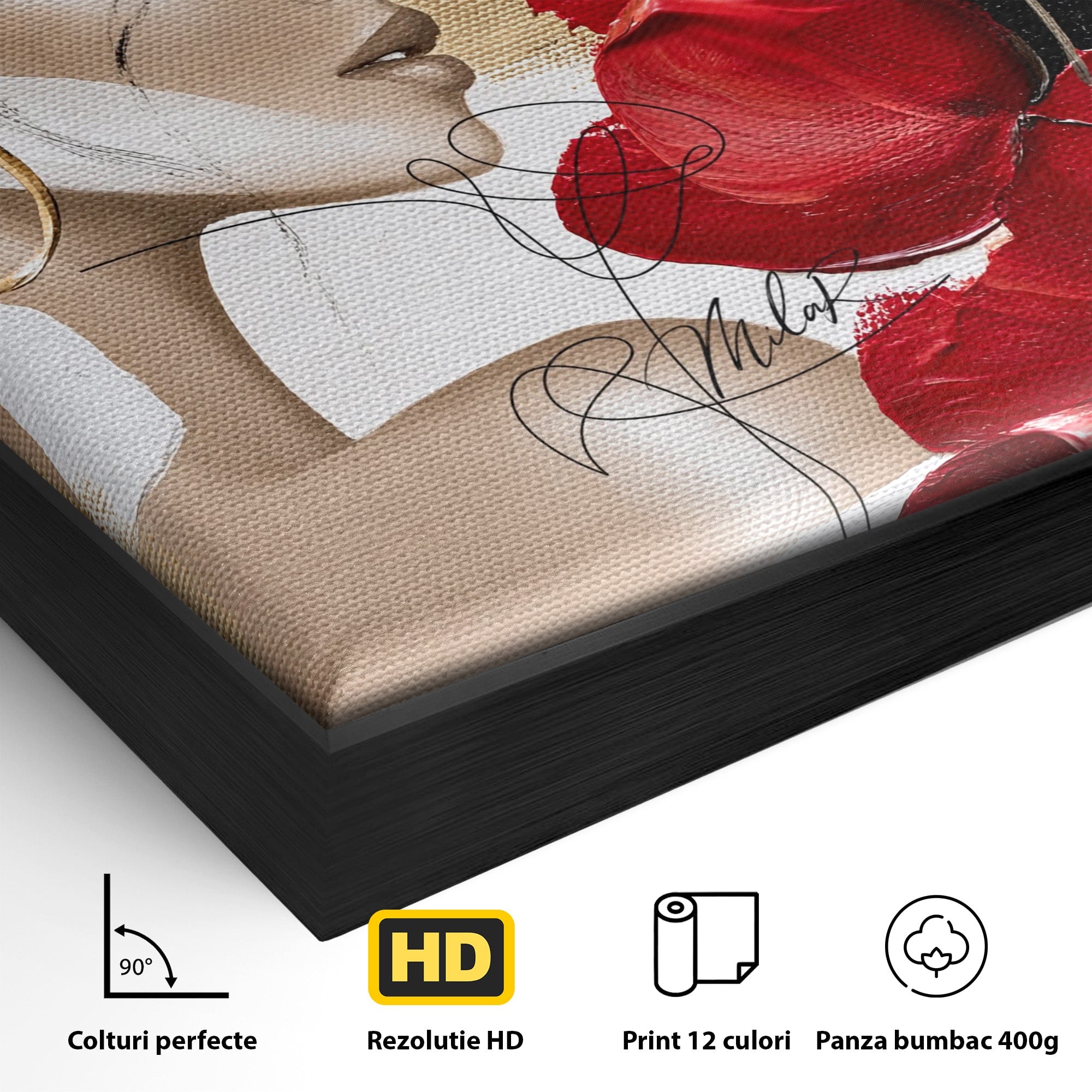 Tablou Canvas Premium LuxCanva® PI1317, Femeie Cu Maci, Podium, Flori, Portret, Eleganta, Culori Vibrante, Living, Dormitor