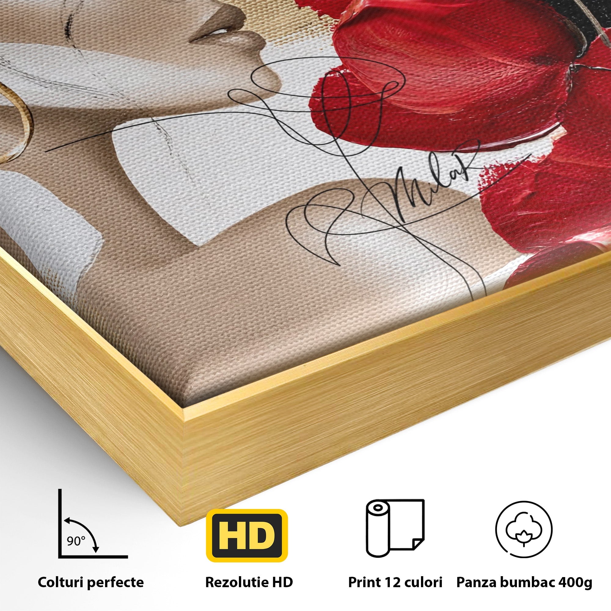 Tablou Canvas Premium LuxCanva® PI1317, Femeie Cu Maci, Podium, Flori, Portret, Eleganta, Culori Vibrante, Living, Dormitor