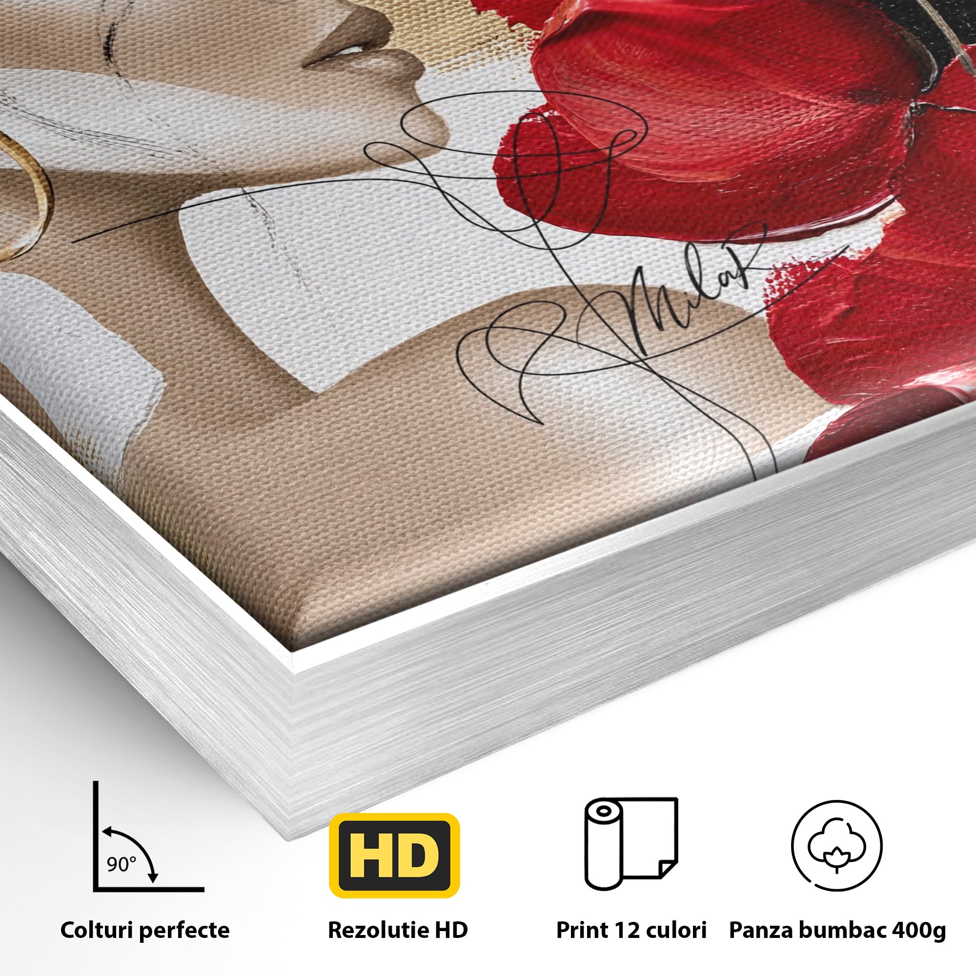 Tablou Canvas Premium LuxCanva® PI1317, Femeie Cu Maci, Podium, Flori, Portret, Eleganta, Culori Vibrante, Living, Dormitor