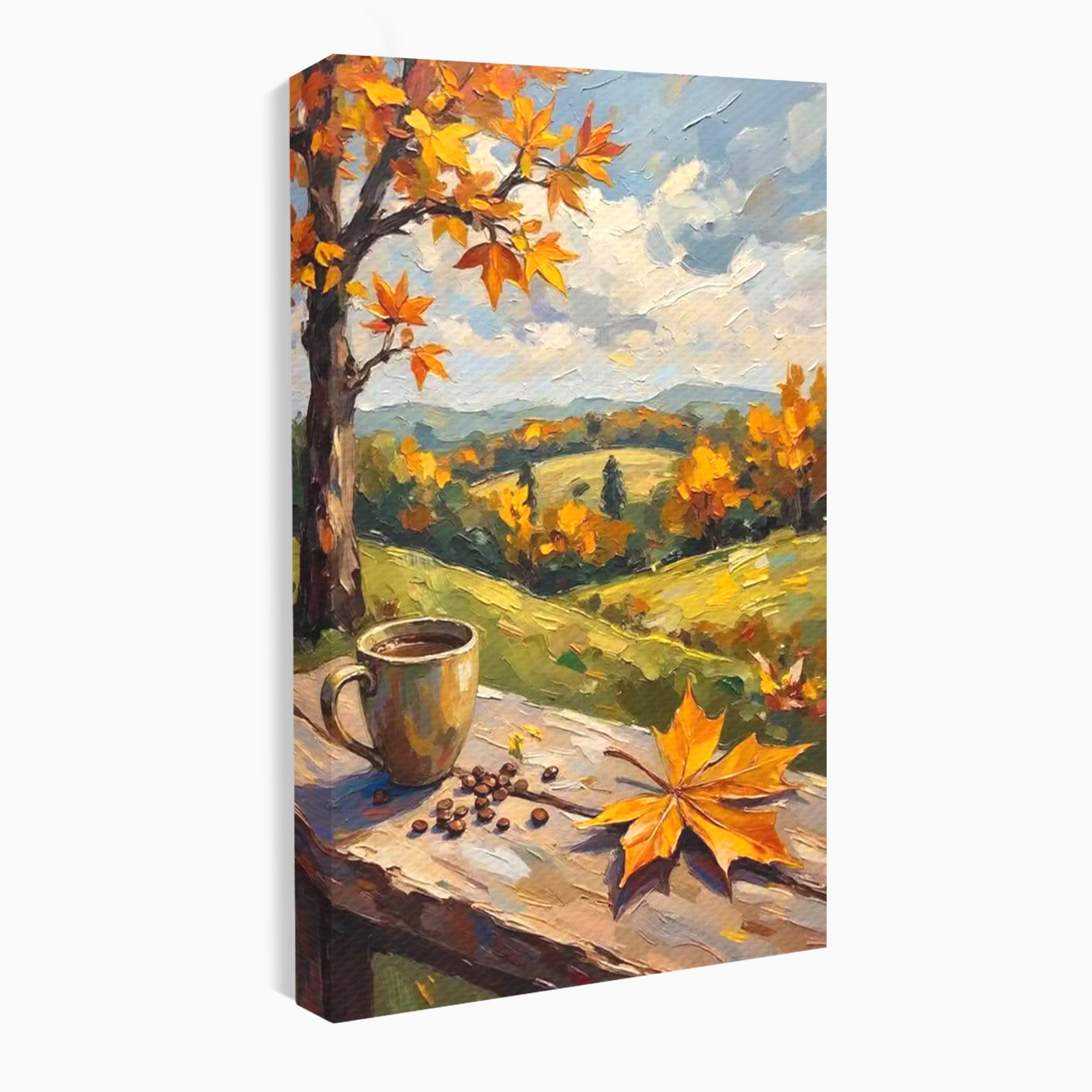 Tablou Canvas Premium LuxCanva® PI1318, Cafea De Toamna, Toamna, Peisaj, Cafea, Relaxare, Culori Vibrante, Living, Bucatarie