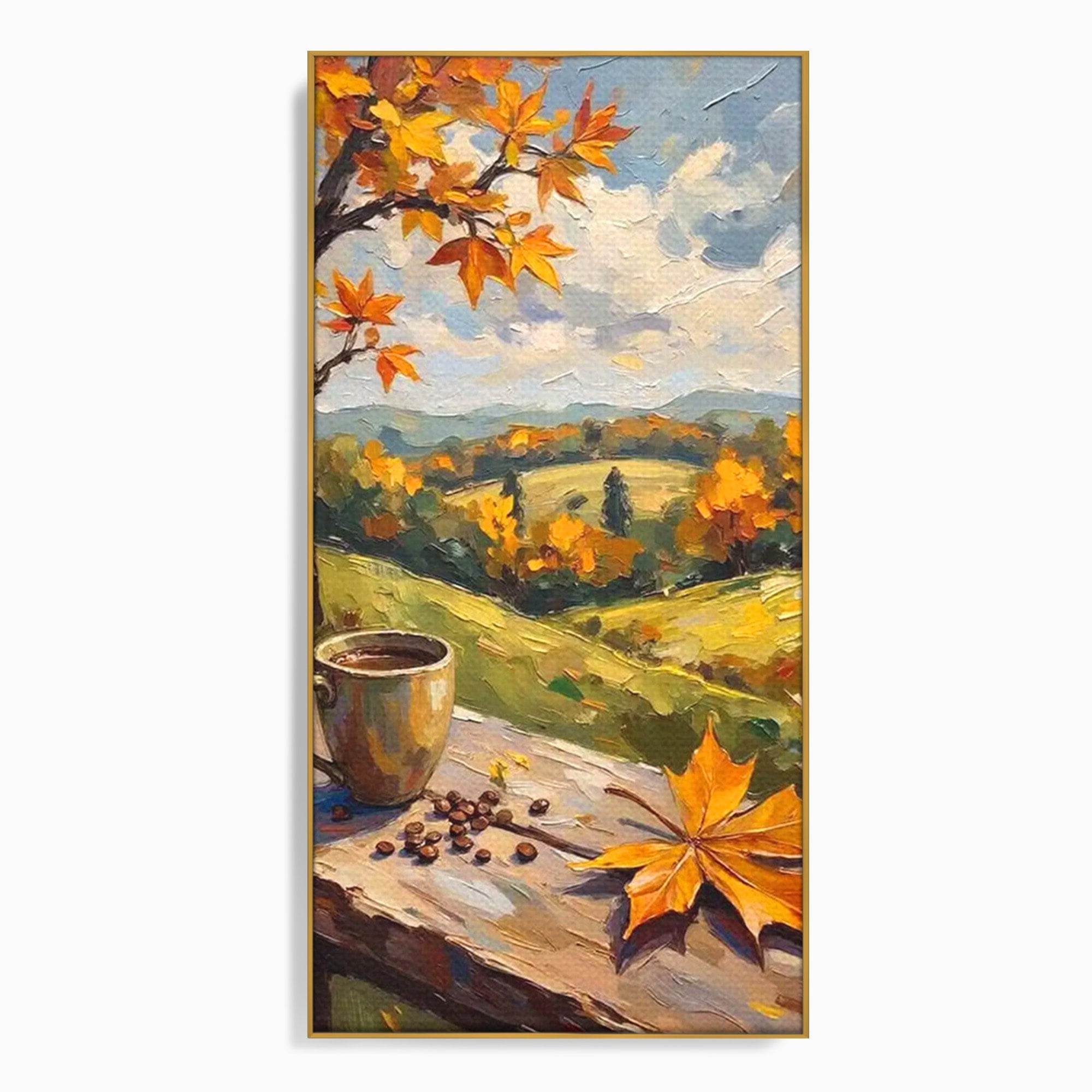 Tablou Canvas Premium LuxCanva® PI1318, Cafea De Toamna, Toamna, Peisaj, Cafea, Relaxare, Culori Vibrante, Living, Bucatarie