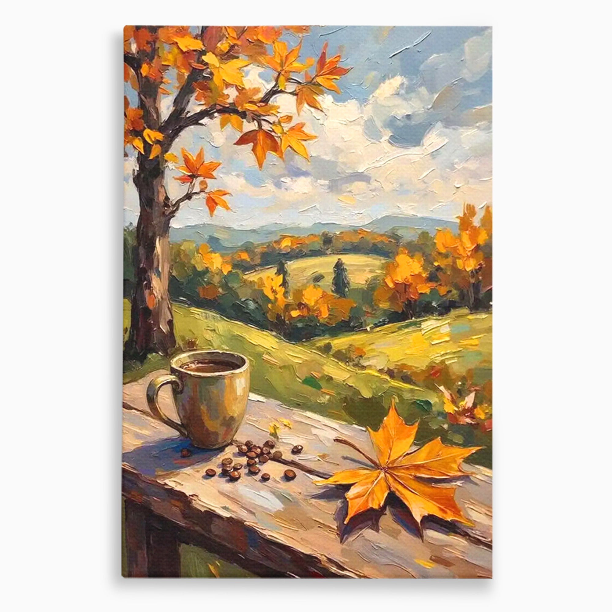 Tablou Canvas Premium LuxCanva® PI1318, Cafea De Toamna, Toamna, Peisaj, Cafea, Relaxare, Culori Vibrante, Living, Bucatarie