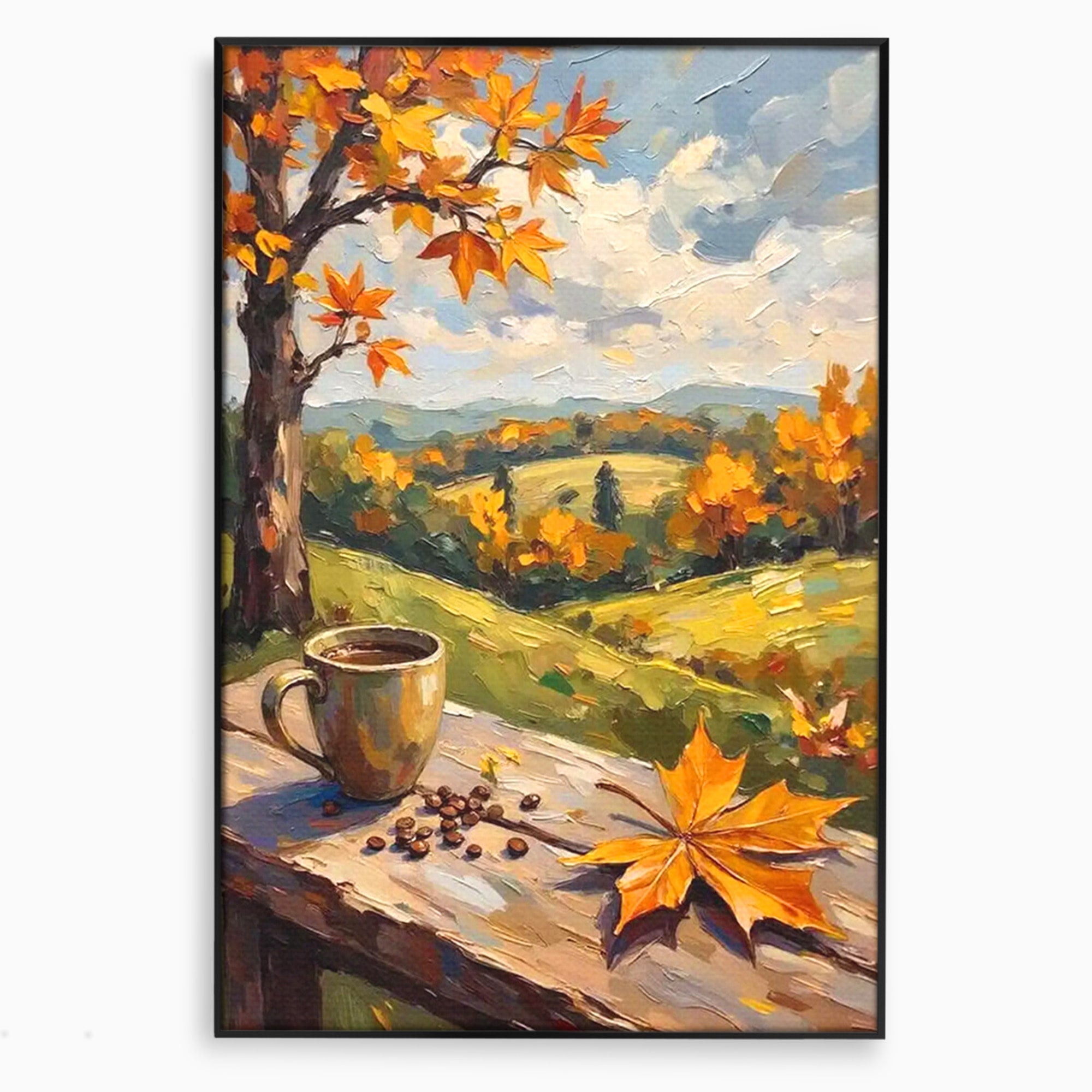 Tablou Canvas Premium LuxCanva® PI1318, Cafea De Toamna, Toamna, Peisaj, Cafea, Relaxare, Culori Vibrante, Living, Bucatarie