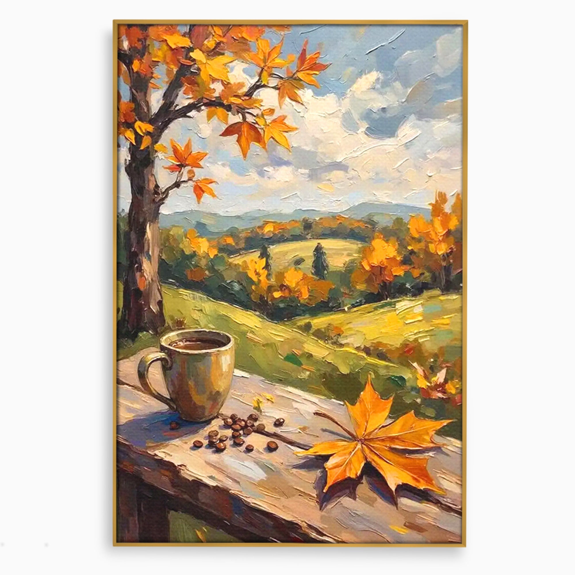 Tablou Canvas Premium LuxCanva® PI1318, Cafea De Toamna, Toamna, Peisaj, Cafea, Relaxare, Culori Vibrante, Living, Bucatarie