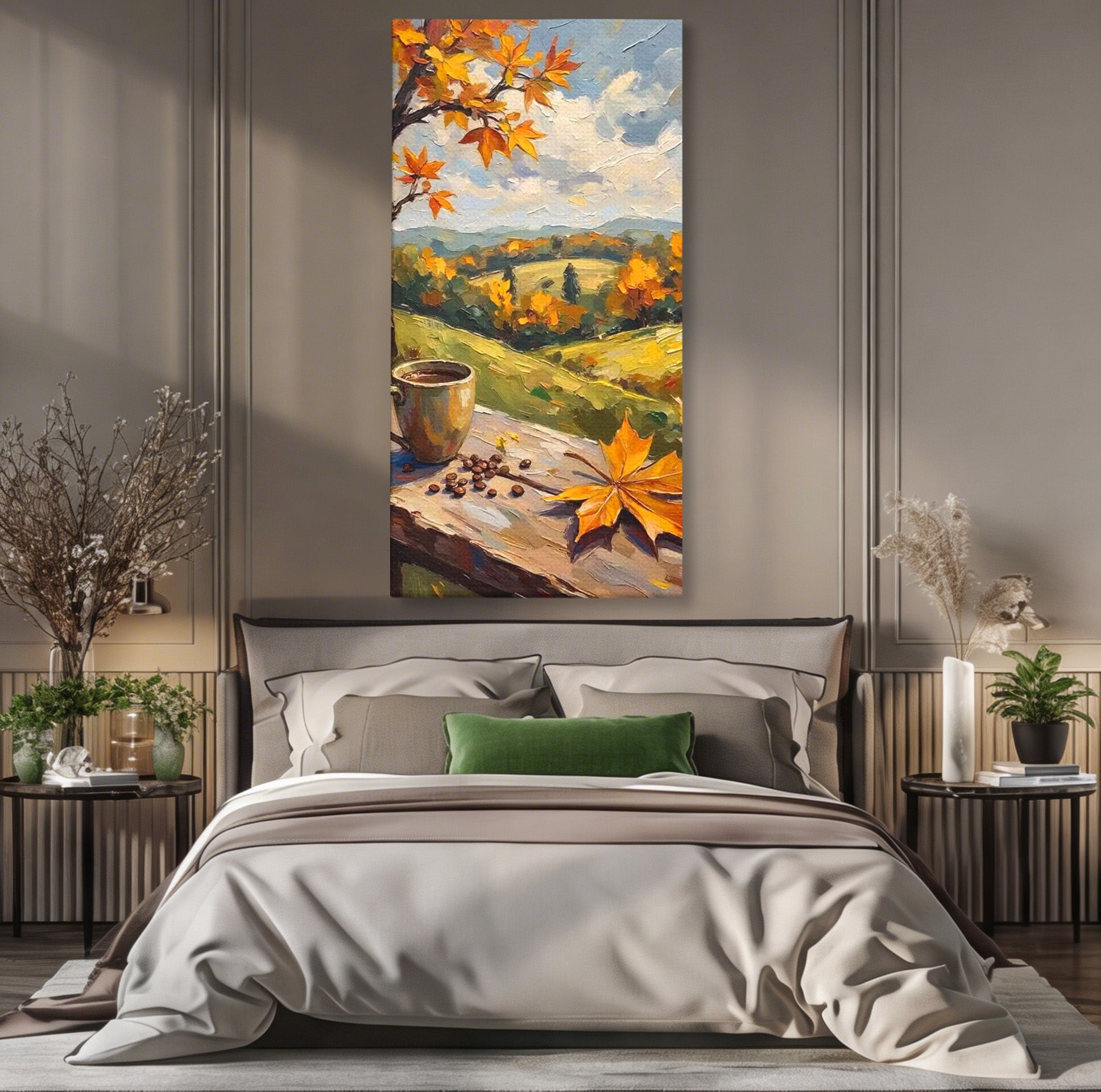 Tablou Canvas Premium LuxCanva® PI1318, Cafea De Toamna, Toamna, Peisaj, Cafea, Relaxare, Culori Vibrante, Living, Bucatarie