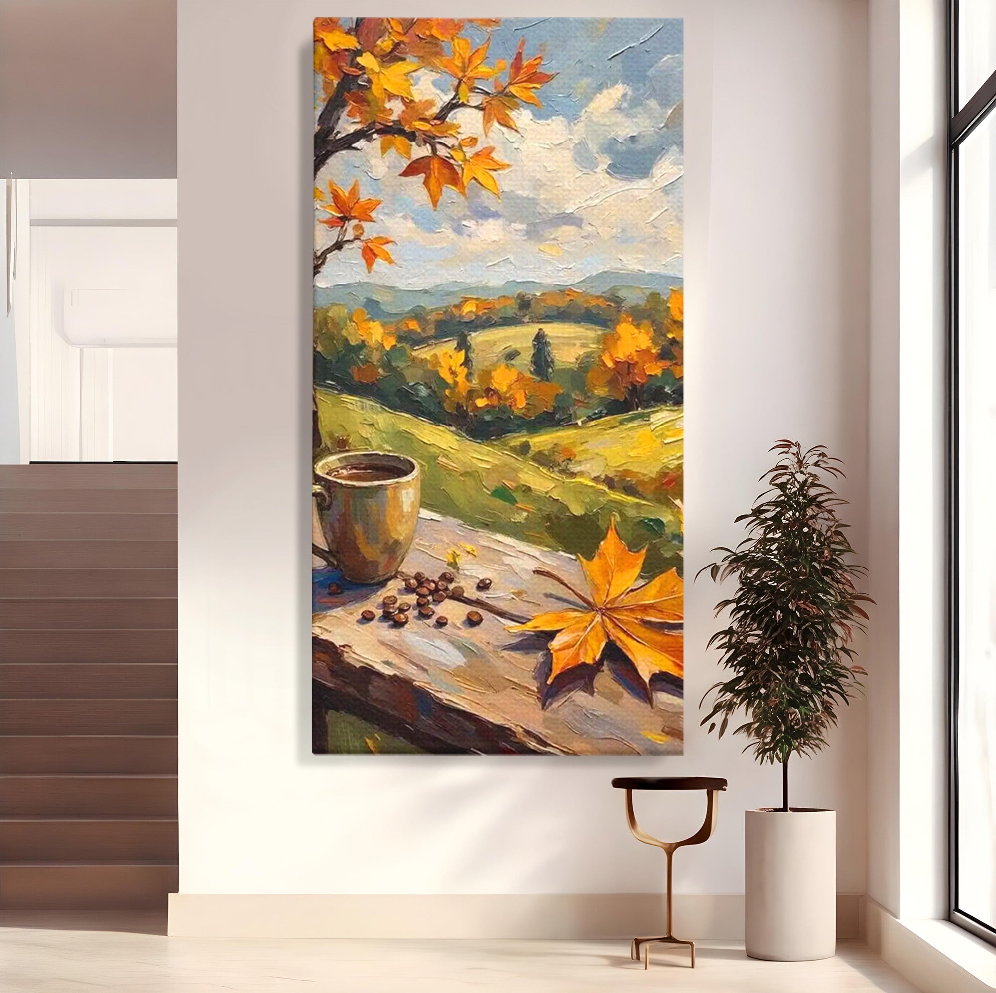 Tablou Canvas Premium LuxCanva® PI1318, Cafea De Toamna, Toamna, Peisaj, Cafea, Relaxare, Culori Vibrante, Living, Bucatarie