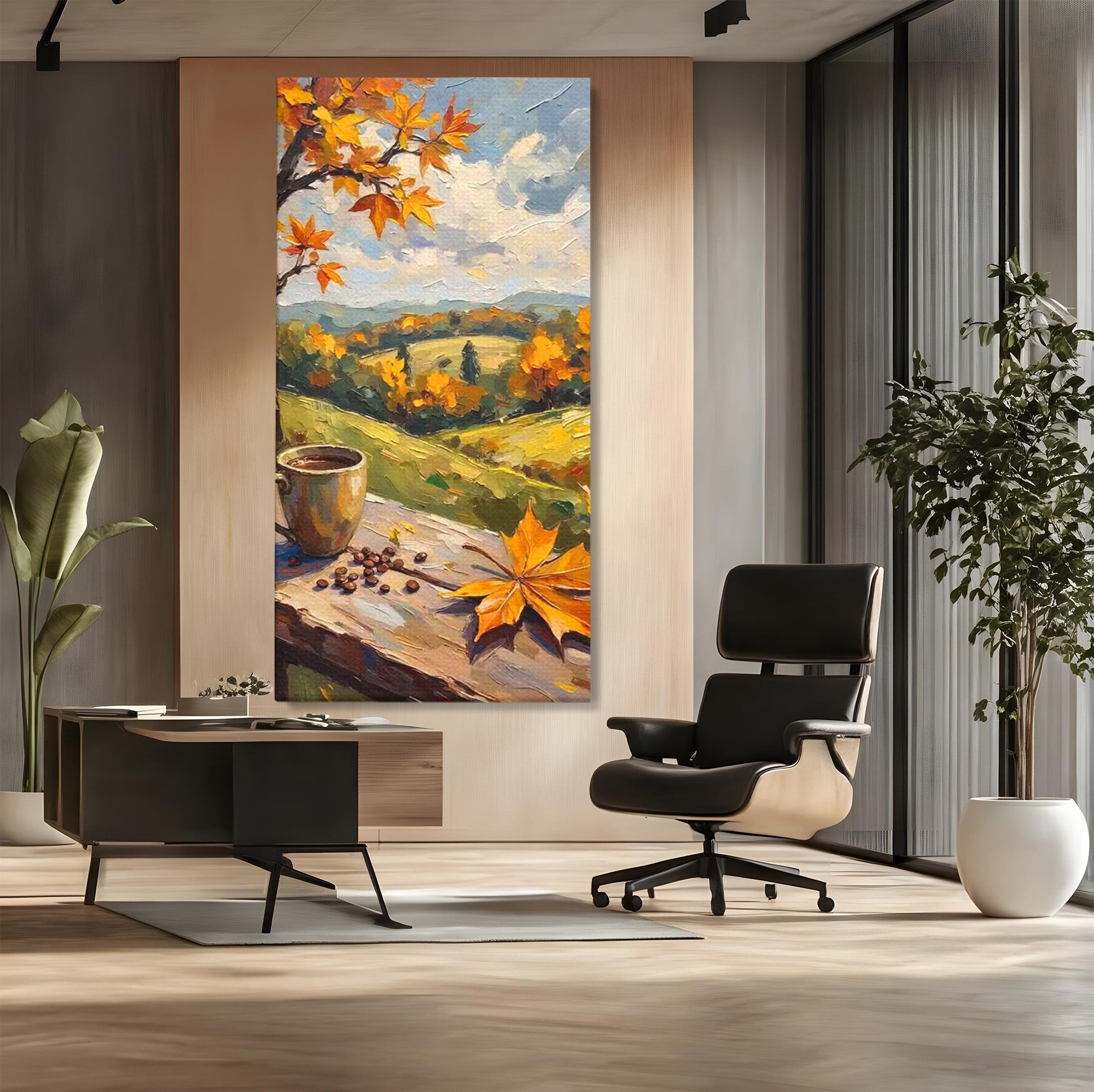 Tablou Canvas Premium LuxCanva® PI1318, Cafea De Toamna, Toamna, Peisaj, Cafea, Relaxare, Culori Vibrante, Living, Bucatarie