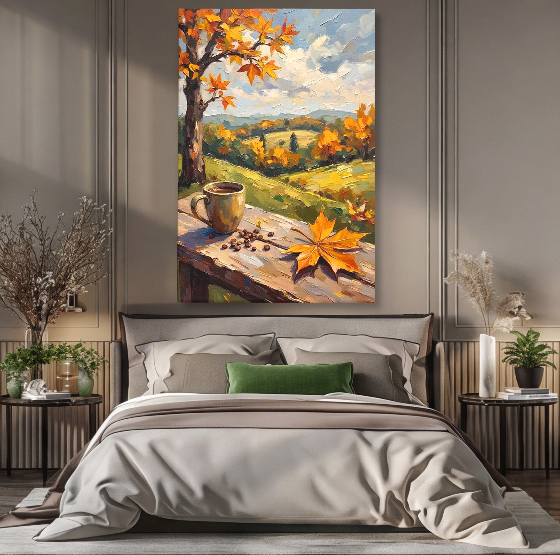 Tablou Canvas Premium LuxCanva® PI1318, Cafea De Toamna, Toamna, Peisaj, Cafea, Relaxare, Culori Vibrante, Living, Bucatarie