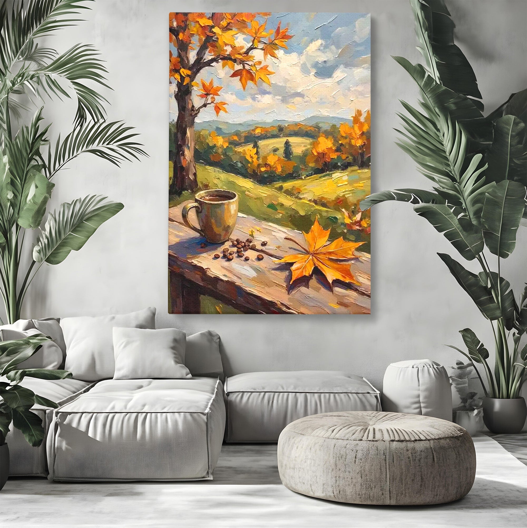 Tablou Canvas Premium LuxCanva® PI1318, Cafea De Toamna, Toamna, Peisaj, Cafea, Relaxare, Culori Vibrante, Living, Bucatarie