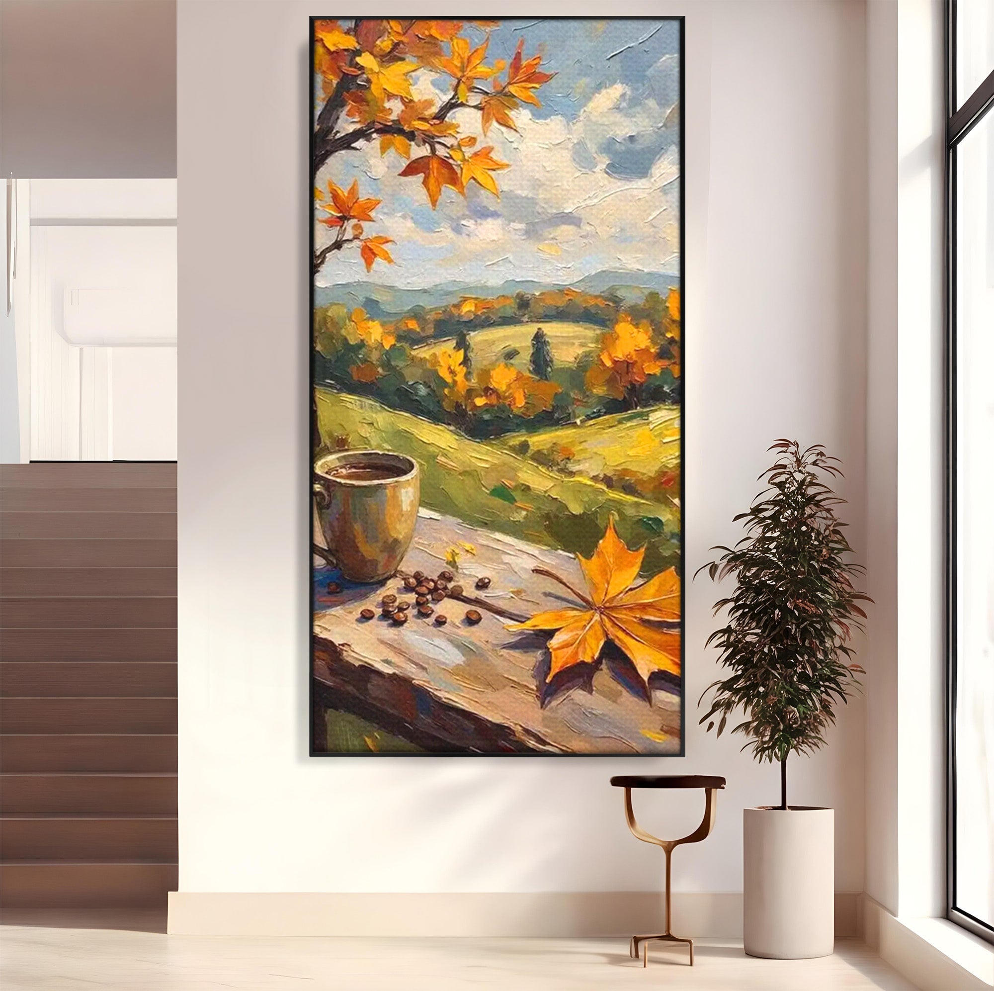 Tablou Canvas Premium LuxCanva® PI1318, Cafea De Toamna, Toamna, Peisaj, Cafea, Relaxare, Culori Vibrante, Living, Bucatarie