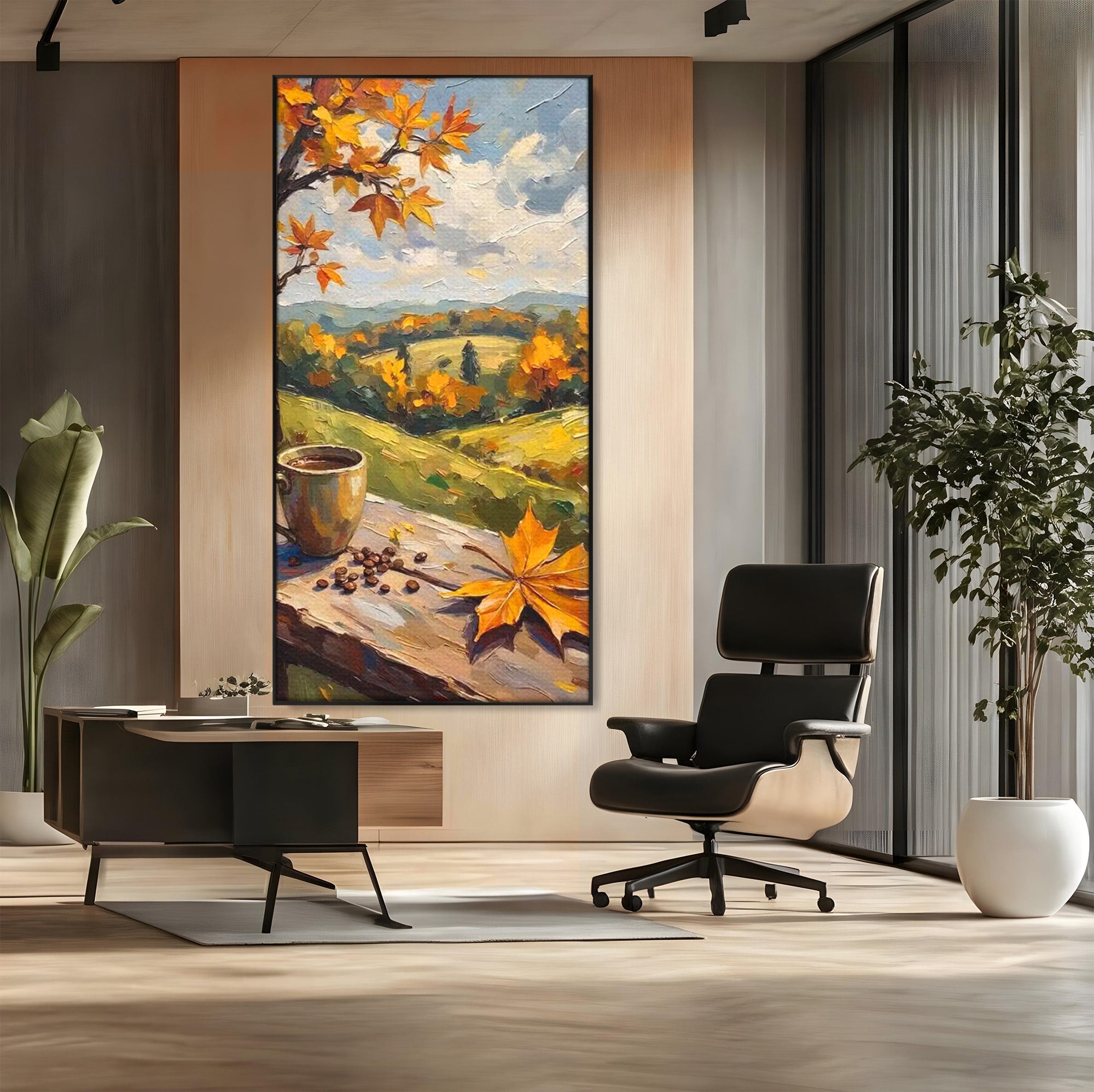 Tablou Canvas Premium LuxCanva® PI1318, Cafea De Toamna, Toamna, Peisaj, Cafea, Relaxare, Culori Vibrante, Living, Bucatarie