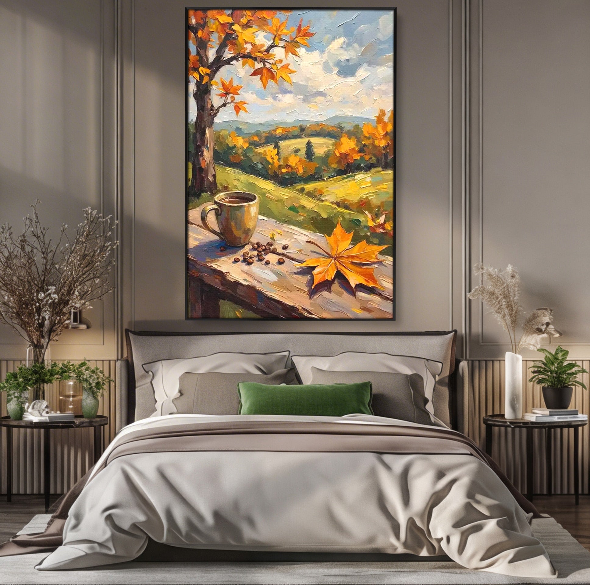 Tablou Canvas Premium LuxCanva® PI1318, Cafea De Toamna, Toamna, Peisaj, Cafea, Relaxare, Culori Vibrante, Living, Bucatarie