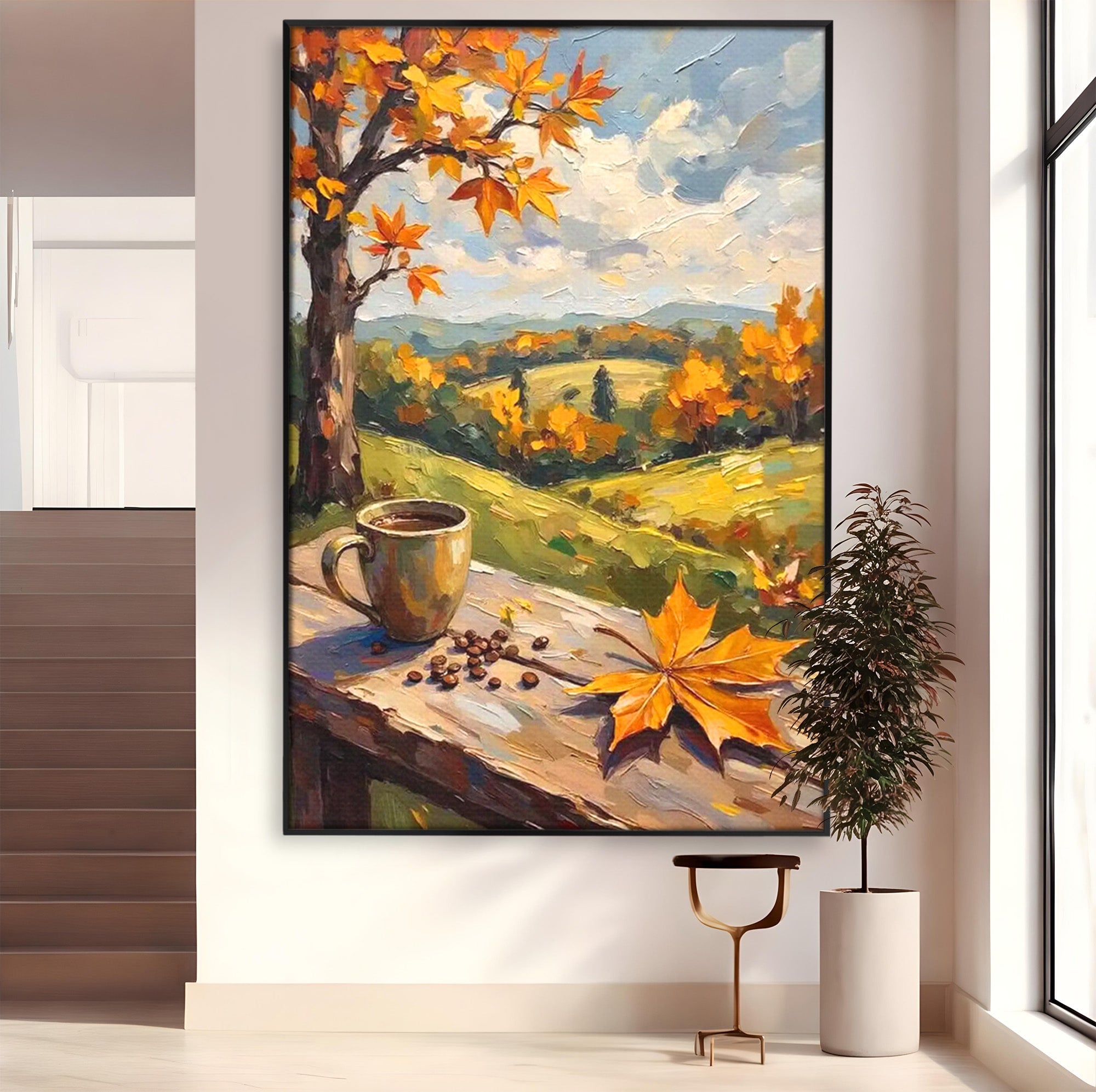 Tablou Canvas Premium LuxCanva® PI1318, Cafea De Toamna, Toamna, Peisaj, Cafea, Relaxare, Culori Vibrante, Living, Bucatarie