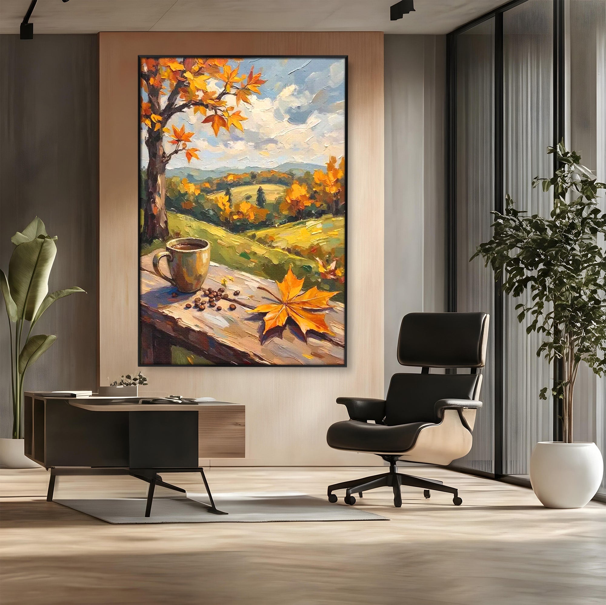 Tablou Canvas Premium LuxCanva® PI1318, Cafea De Toamna, Toamna, Peisaj, Cafea, Relaxare, Culori Vibrante, Living, Bucatarie