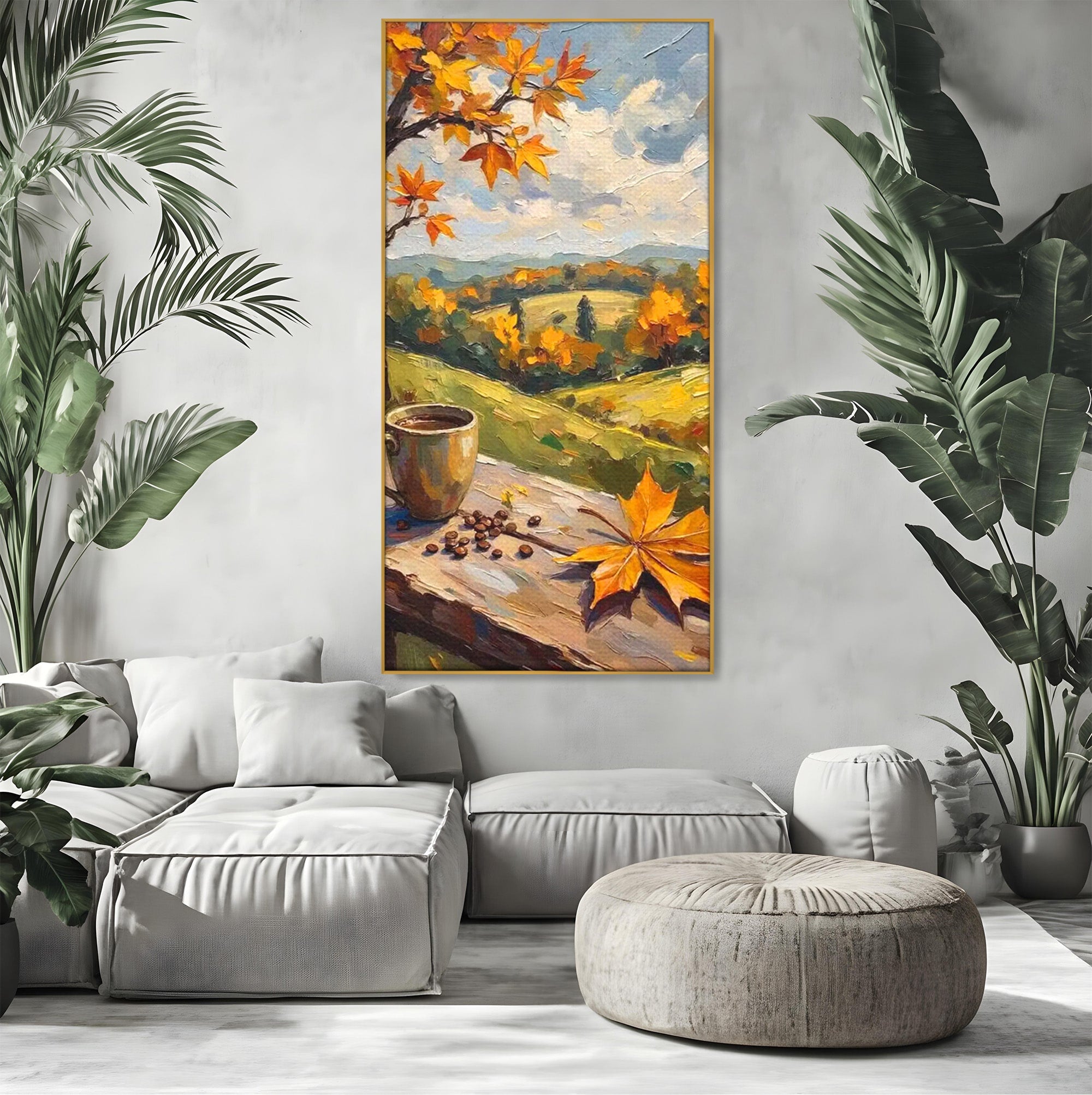 Tablou Canvas Premium LuxCanva® PI1318, Cafea De Toamna, Toamna, Peisaj, Cafea, Relaxare, Culori Vibrante, Living, Bucatarie