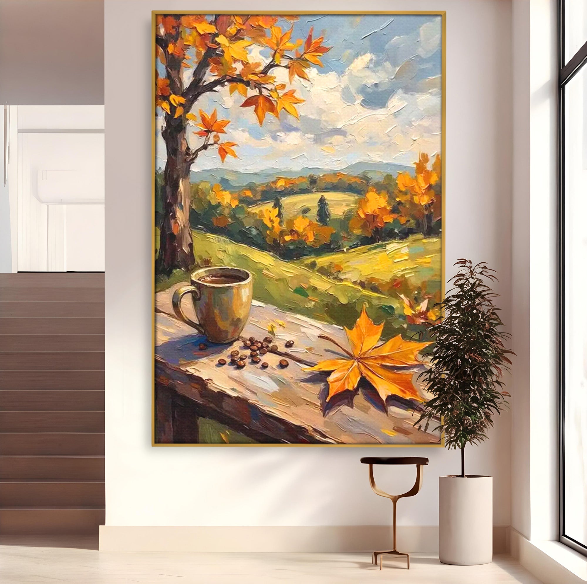 Tablou Canvas Premium LuxCanva® PI1318, Cafea De Toamna, Toamna, Peisaj, Cafea, Relaxare, Culori Vibrante, Living, Bucatarie