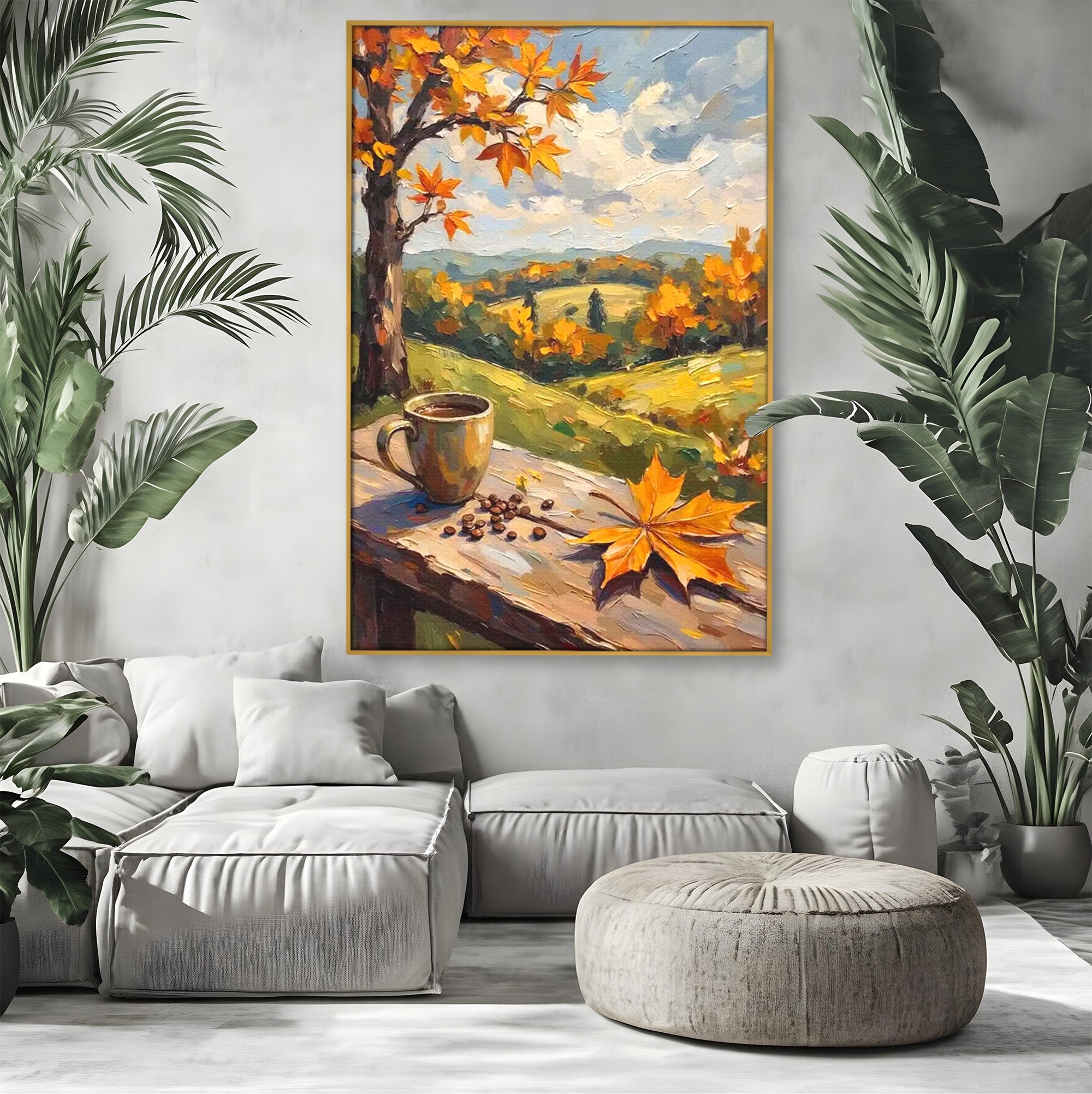 Tablou Canvas Premium LuxCanva® PI1318, Cafea De Toamna, Toamna, Peisaj, Cafea, Relaxare, Culori Vibrante, Living, Bucatarie