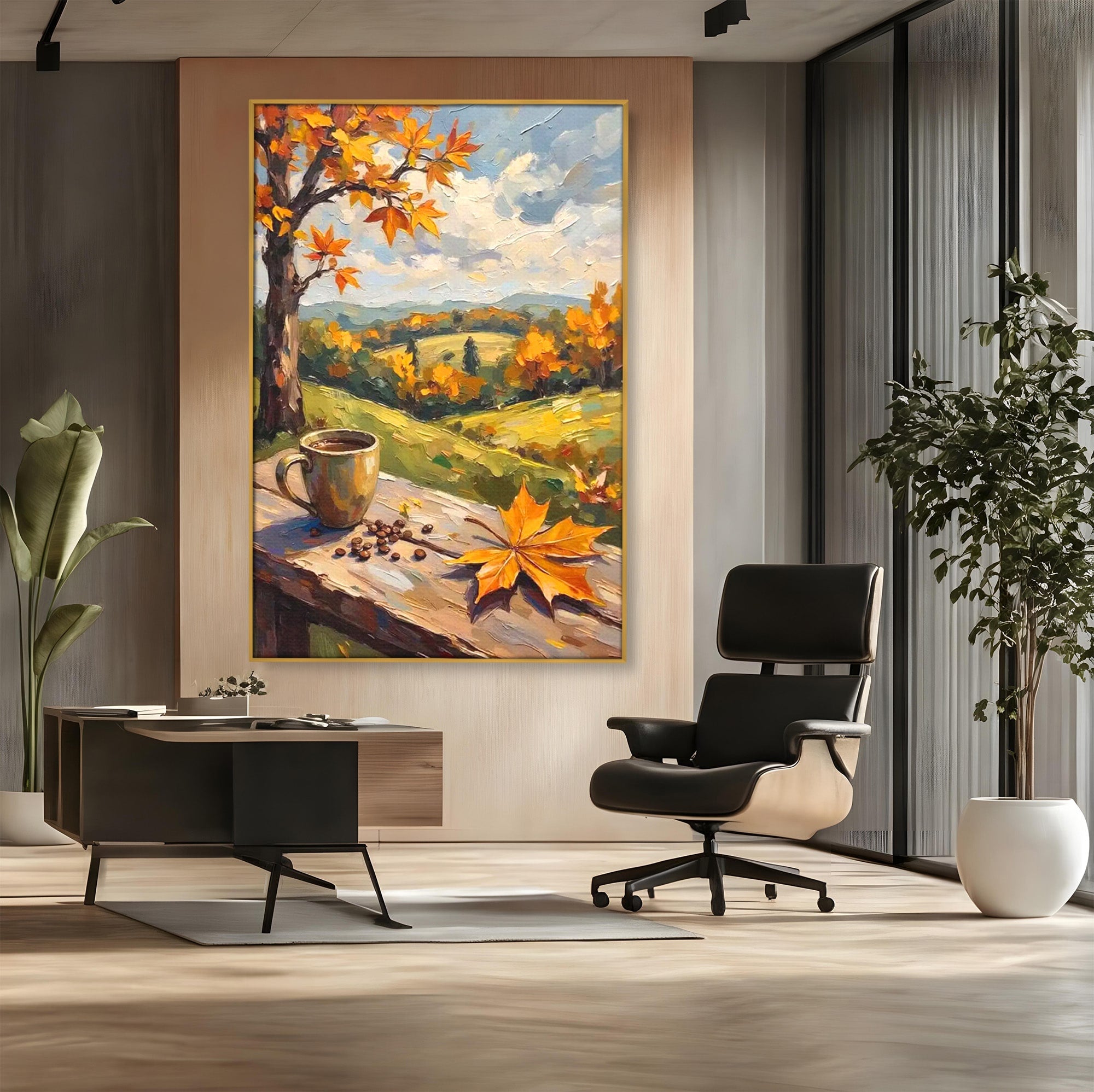 Tablou Canvas Premium LuxCanva® PI1318, Cafea De Toamna, Toamna, Peisaj, Cafea, Relaxare, Culori Vibrante, Living, Bucatarie