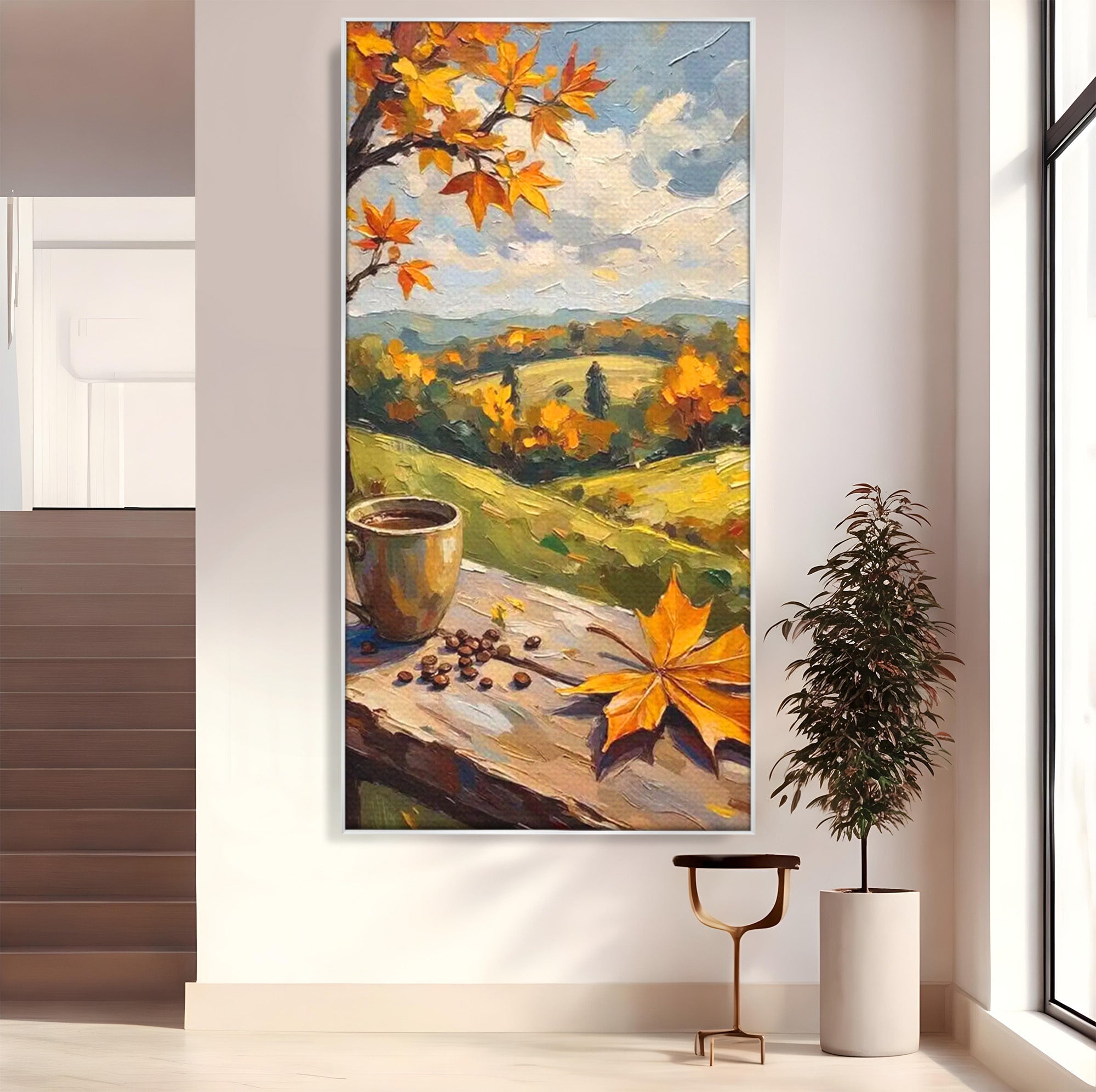 Tablou Canvas Premium LuxCanva® PI1318, Cafea De Toamna, Toamna, Peisaj, Cafea, Relaxare, Culori Vibrante, Living, Bucatarie