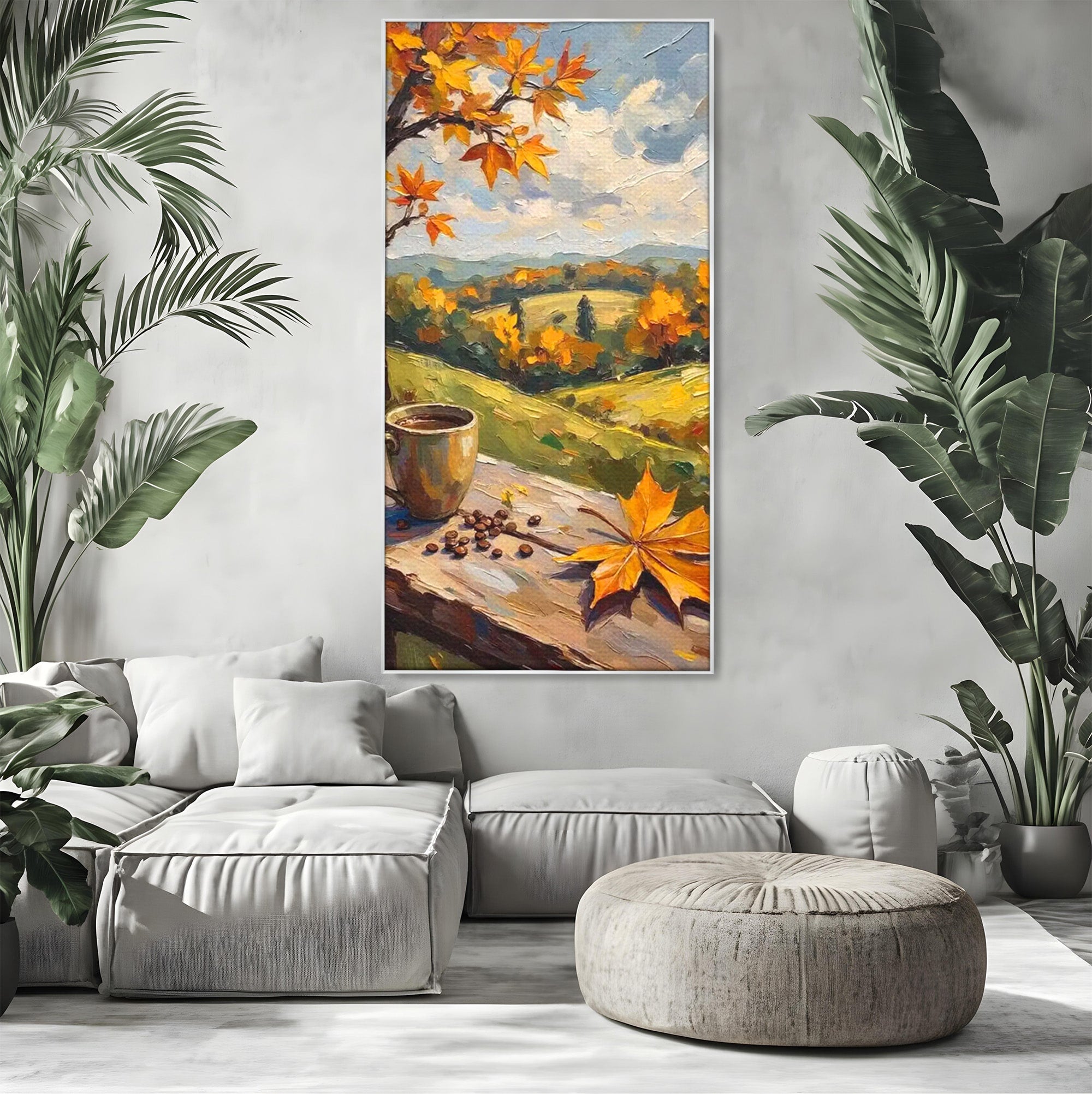 Tablou Canvas Premium LuxCanva® PI1318, Cafea De Toamna, Toamna, Peisaj, Cafea, Relaxare, Culori Vibrante, Living, Bucatarie