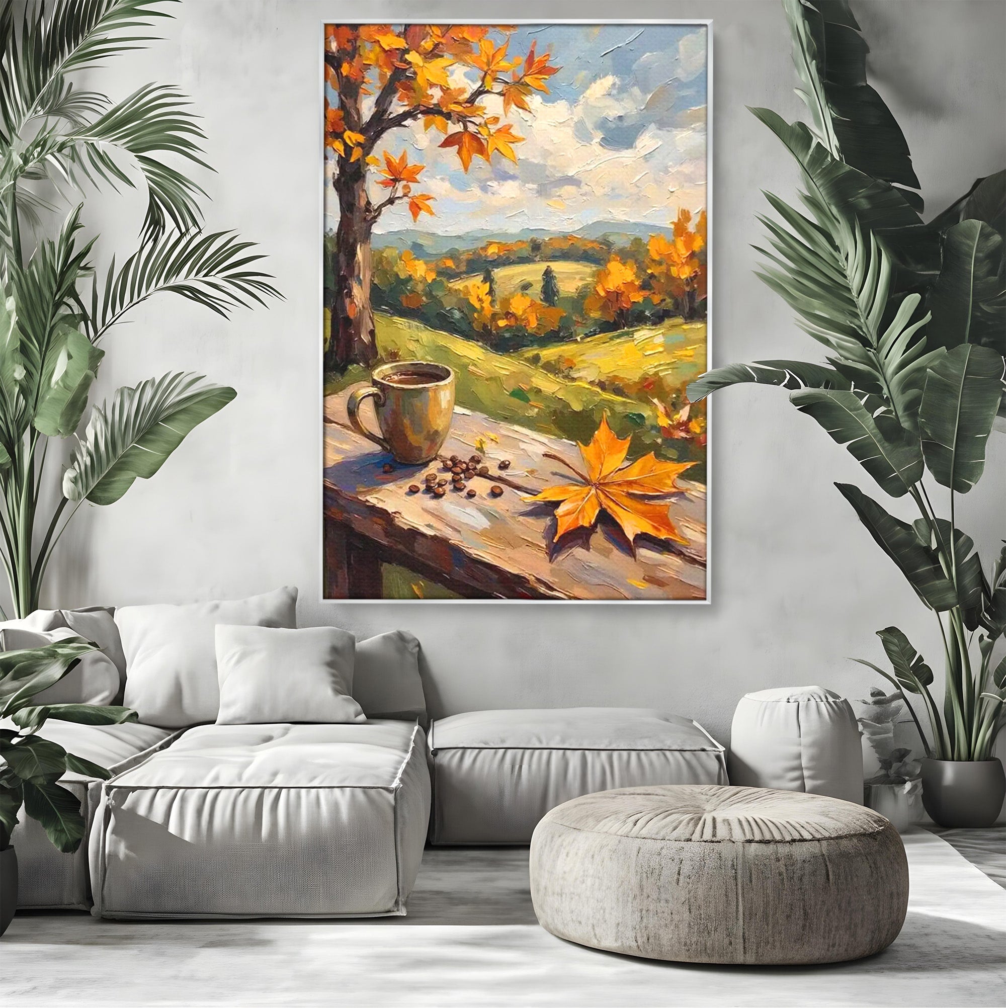 Tablou Canvas Premium LuxCanva® PI1318, Cafea De Toamna, Toamna, Peisaj, Cafea, Relaxare, Culori Vibrante, Living, Bucatarie