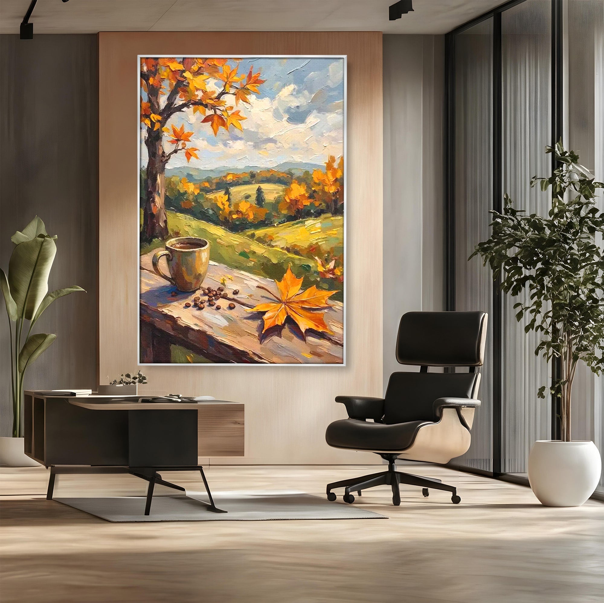 Tablou Canvas Premium LuxCanva® PI1318, Cafea De Toamna, Toamna, Peisaj, Cafea, Relaxare, Culori Vibrante, Living, Bucatarie