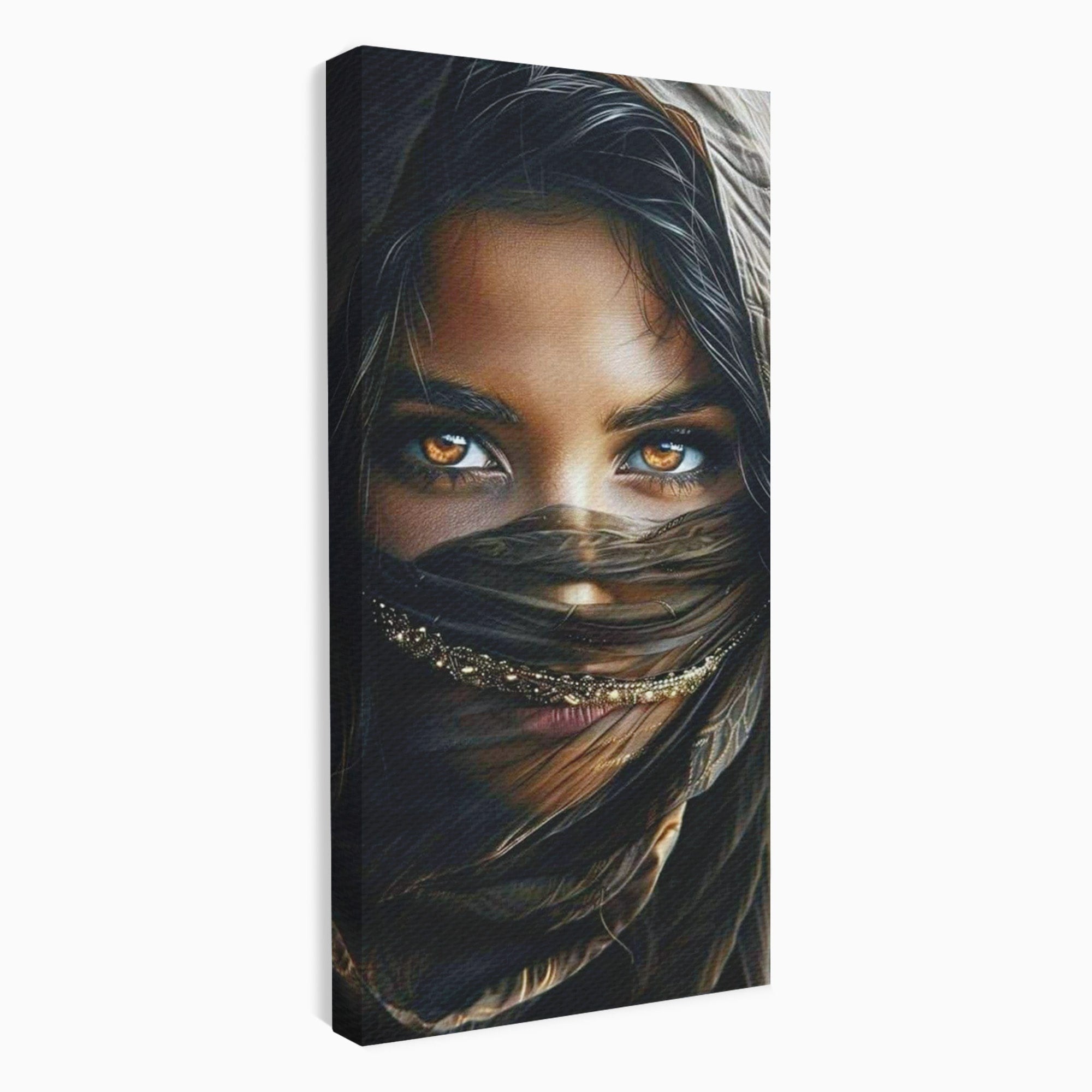 Tablou Canvas Premium LuxCanva® PI1319, Ochii Care Povestesc, Portret, Femeie, Mister, Privire, Culori Vibrante, Living, Dormitor