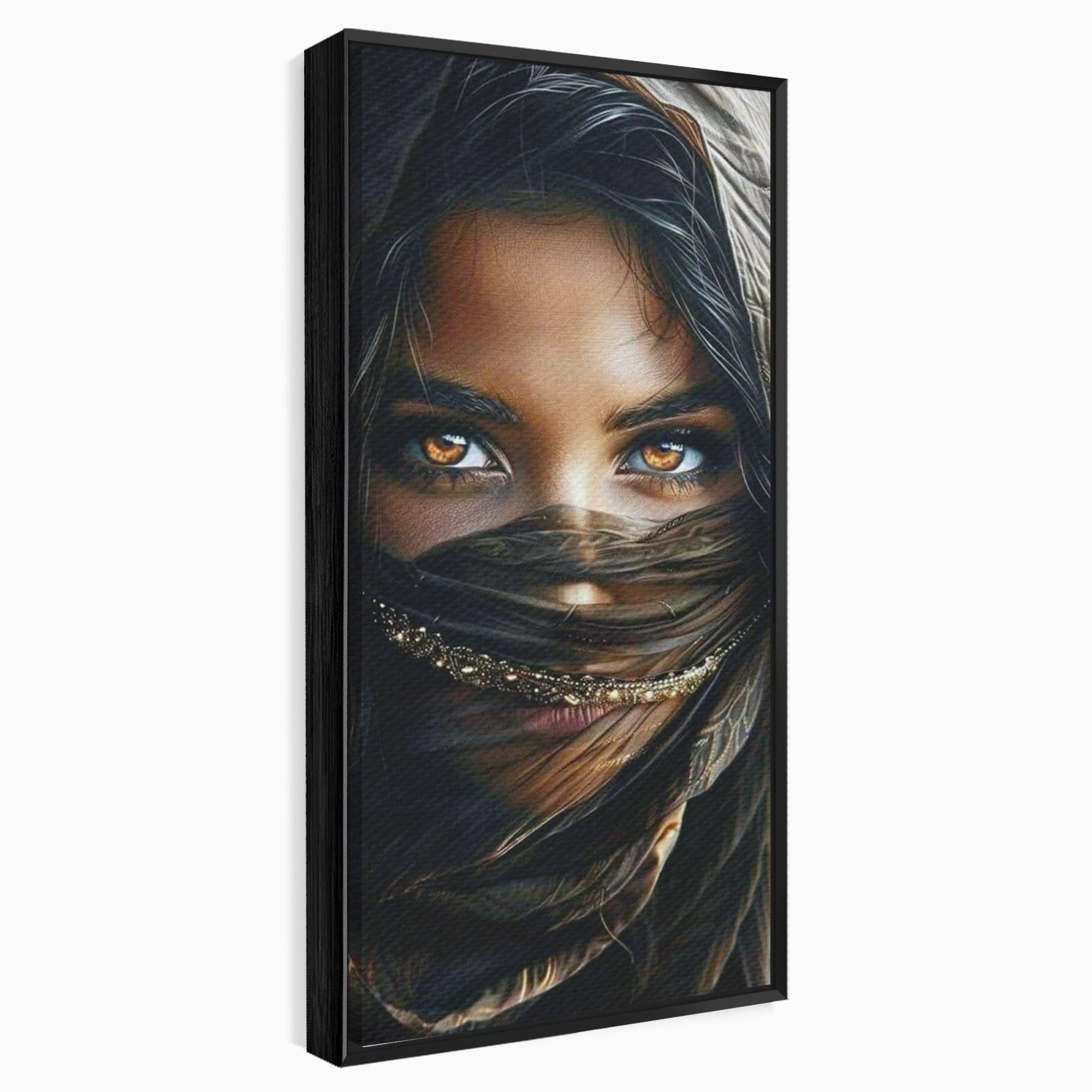 Tablou Canvas Premium LuxCanva® PI1319, Ochii Care Povestesc, Portret, Femeie, Mister, Privire, Culori Vibrante, Living, Dormitor