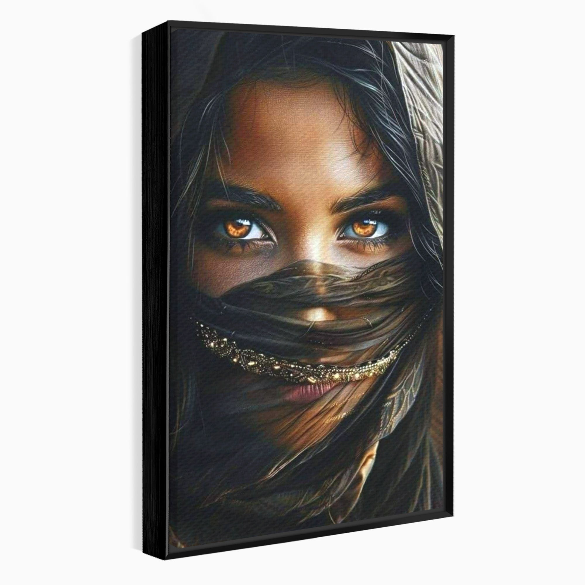 Tablou Canvas Premium LuxCanva® PI1319, Ochii Care Povestesc, Portret, Femeie, Mister, Privire, Culori Vibrante, Living, Dormitor