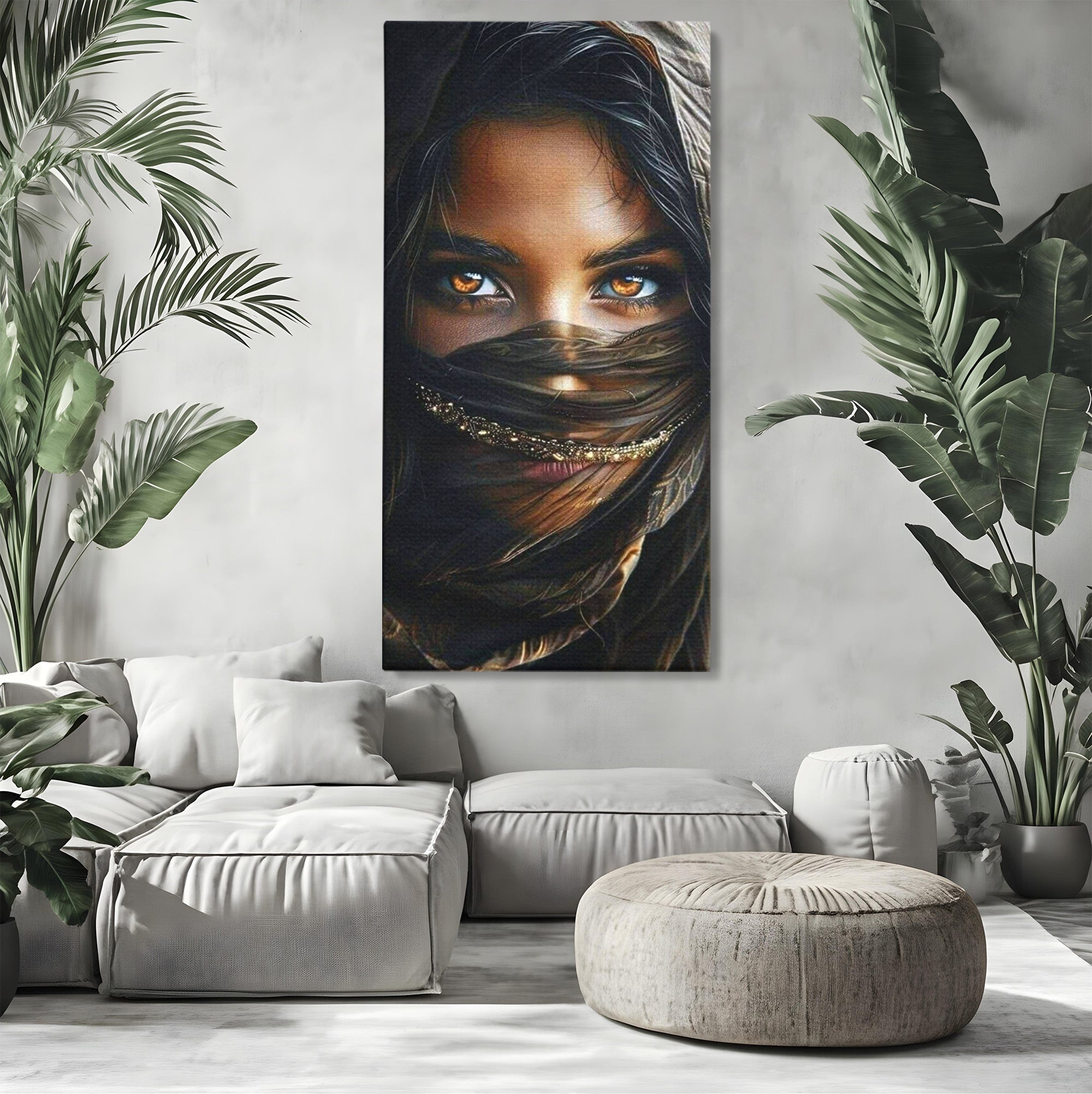 Tablou Canvas Premium LuxCanva® PI1319, Ochii Care Povestesc, Portret, Femeie, Mister, Privire, Culori Vibrante, Living, Dormitor