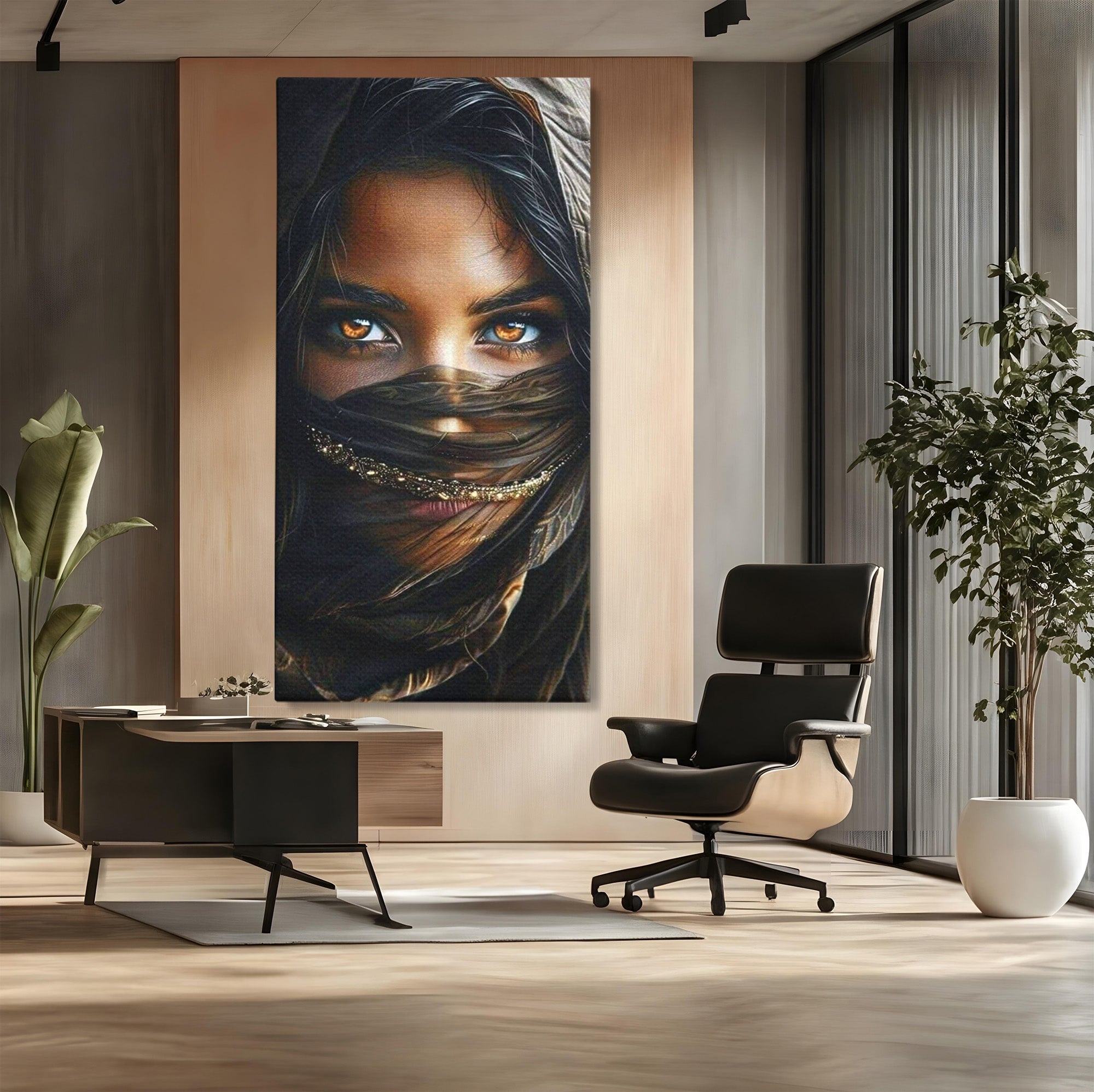 Tablou Canvas Premium LuxCanva® PI1319, Ochii Care Povestesc, Portret, Femeie, Mister, Privire, Culori Vibrante, Living, Dormitor