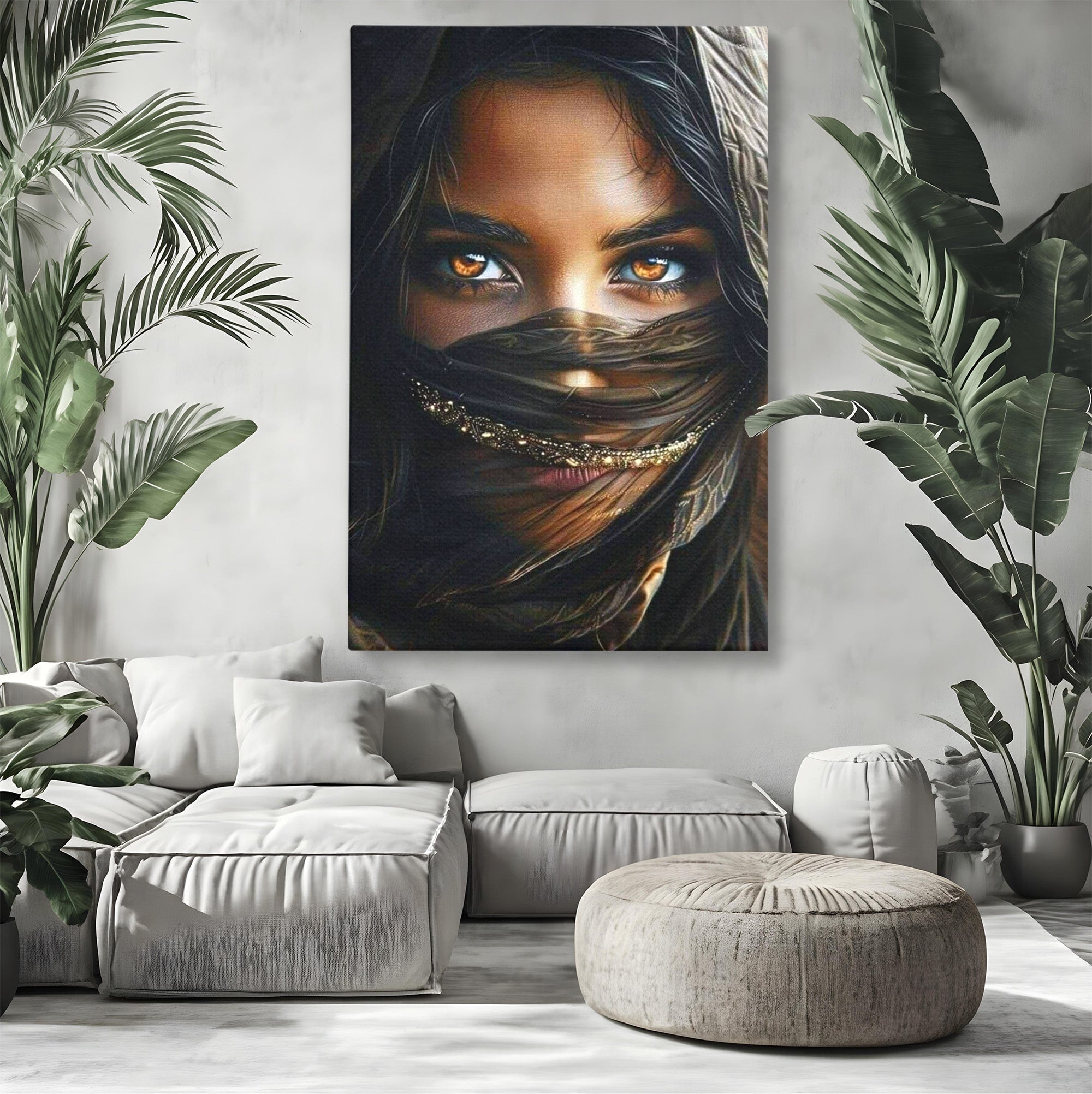 Tablou Canvas Premium LuxCanva® PI1319, Ochii Care Povestesc, Portret, Femeie, Mister, Privire, Culori Vibrante, Living, Dormitor