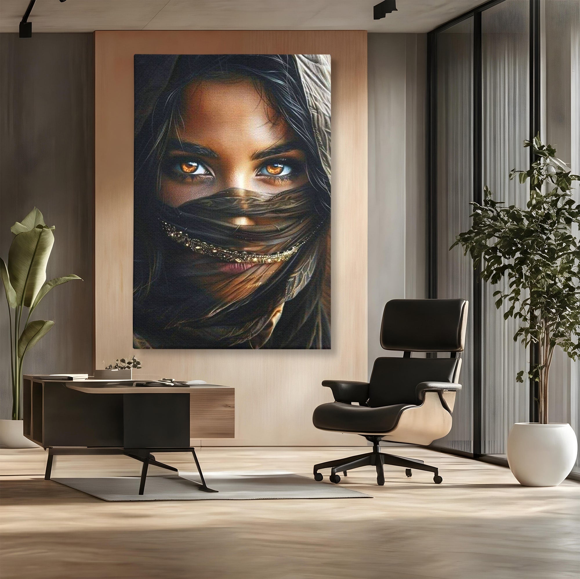 Tablou Canvas Premium LuxCanva® PI1319, Ochii Care Povestesc, Portret, Femeie, Mister, Privire, Culori Vibrante, Living, Dormitor