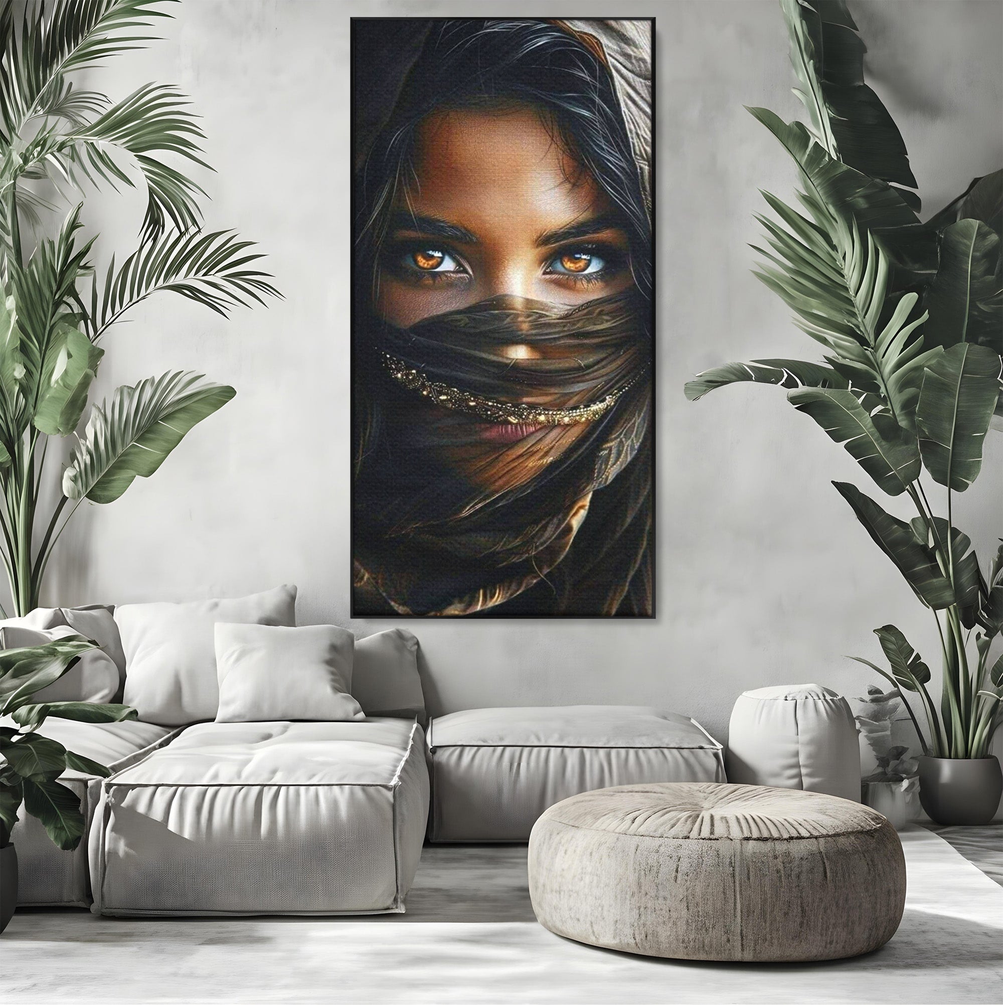 Tablou Canvas Premium LuxCanva® PI1319, Ochii Care Povestesc, Portret, Femeie, Mister, Privire, Culori Vibrante, Living, Dormitor