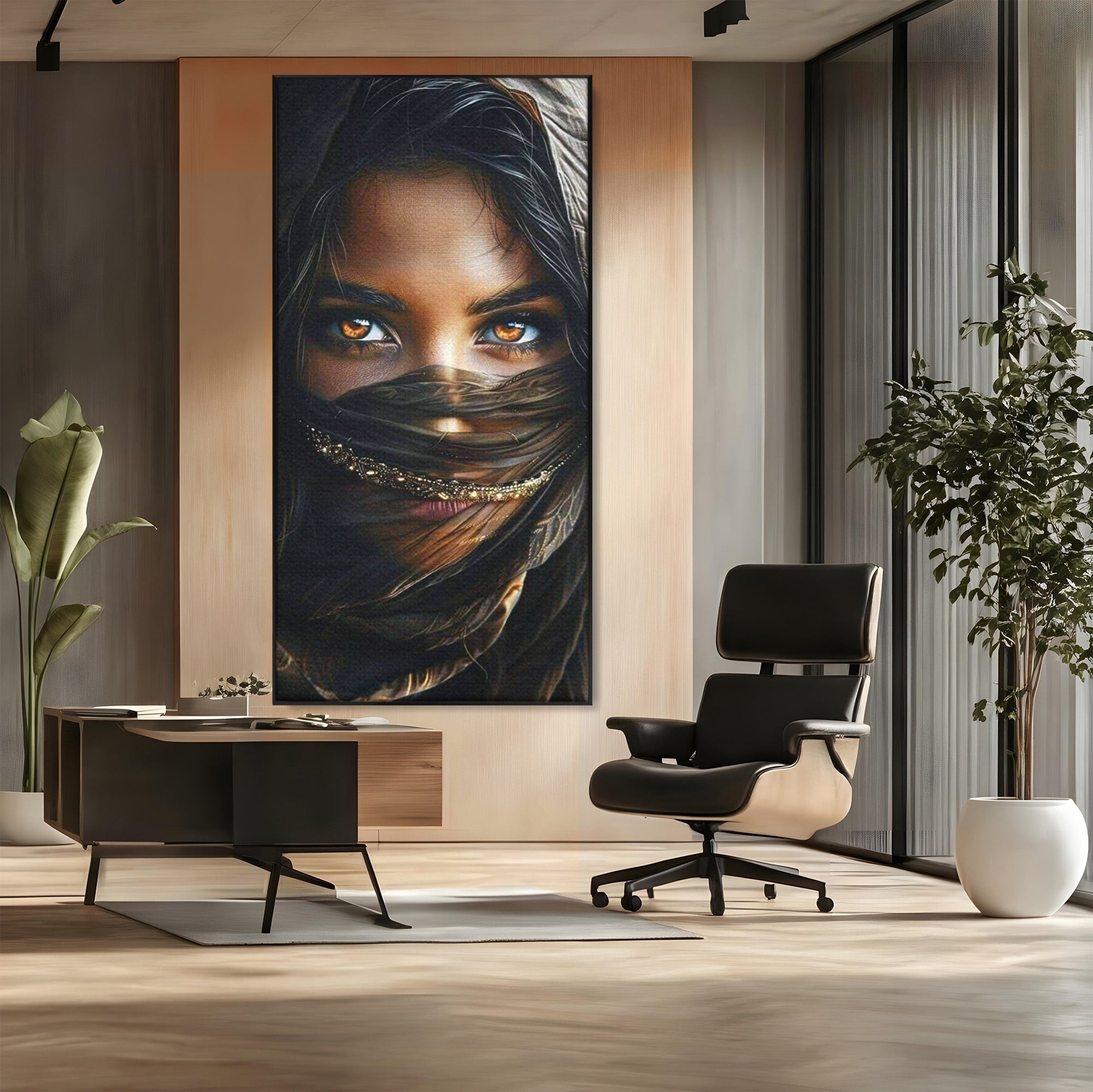 Tablou Canvas Premium LuxCanva® PI1319, Ochii Care Povestesc, Portret, Femeie, Mister, Privire, Culori Vibrante, Living, Dormitor