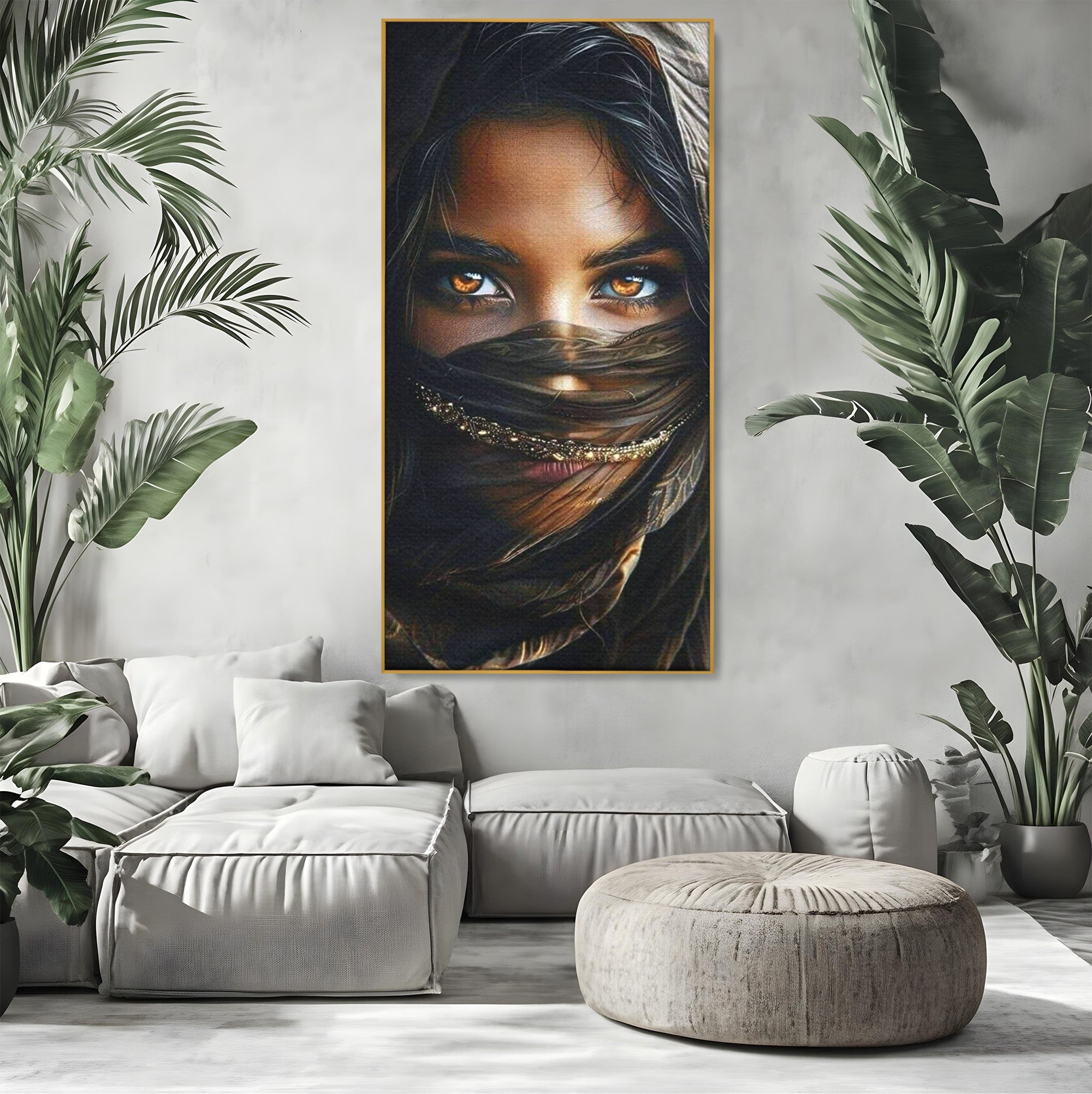 Tablou Canvas Premium LuxCanva® PI1319, Ochii Care Povestesc, Portret, Femeie, Mister, Privire, Culori Vibrante, Living, Dormitor