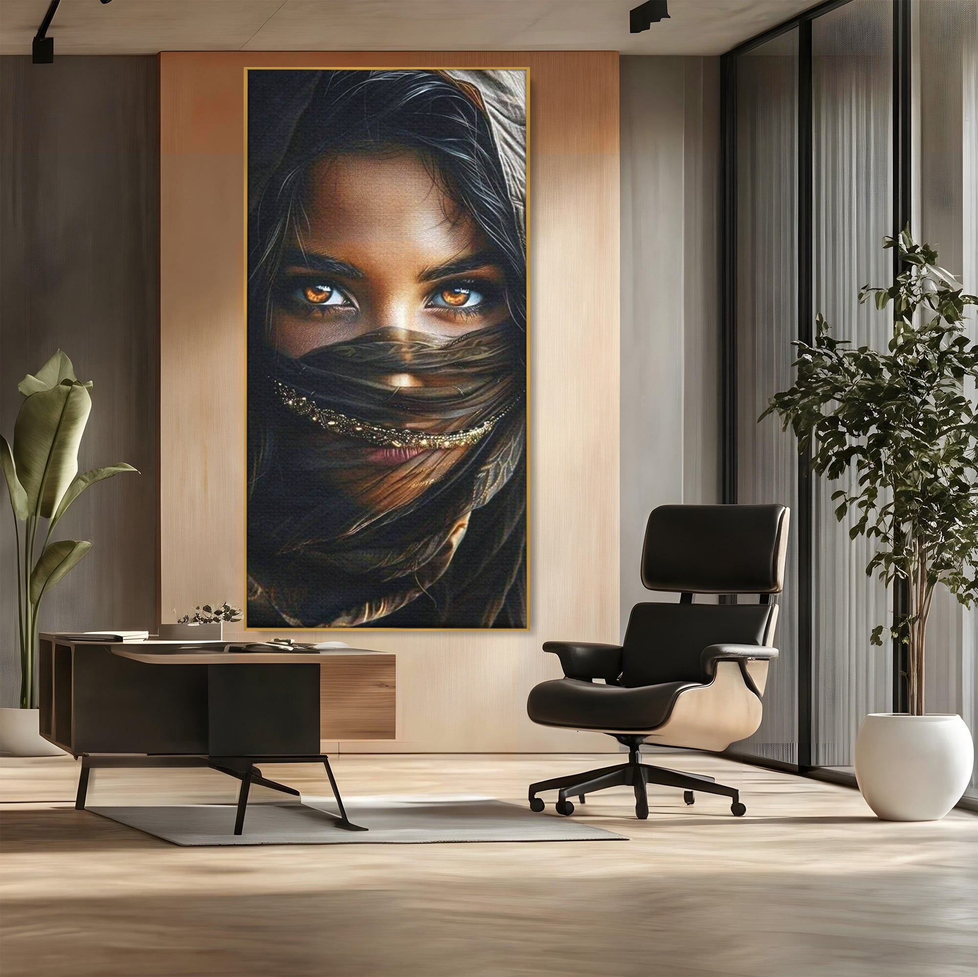 Tablou Canvas Premium LuxCanva® PI1319, Ochii Care Povestesc, Portret, Femeie, Mister, Privire, Culori Vibrante, Living, Dormitor