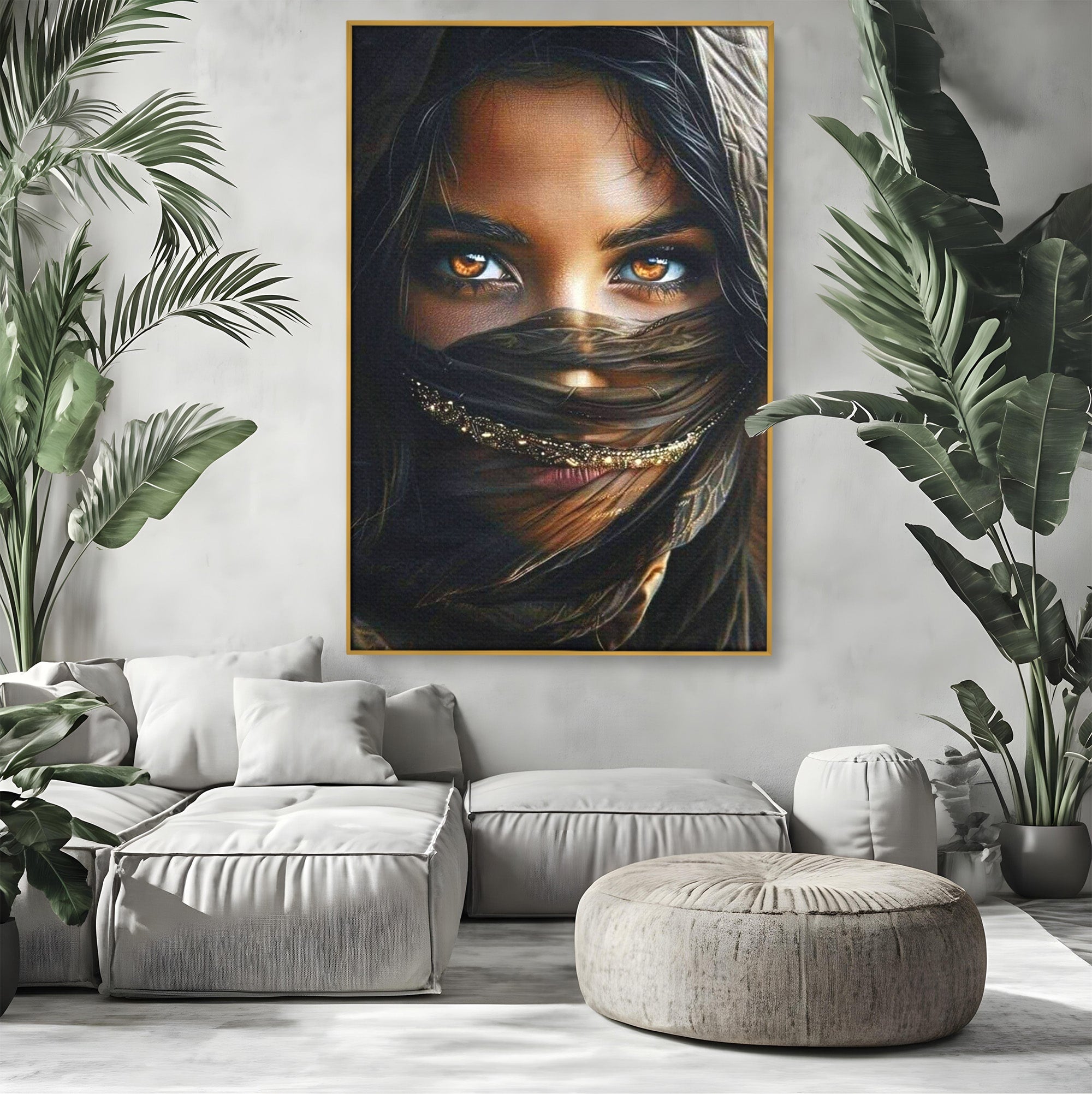 Tablou Canvas Premium LuxCanva® PI1319, Ochii Care Povestesc, Portret, Femeie, Mister, Privire, Culori Vibrante, Living, Dormitor