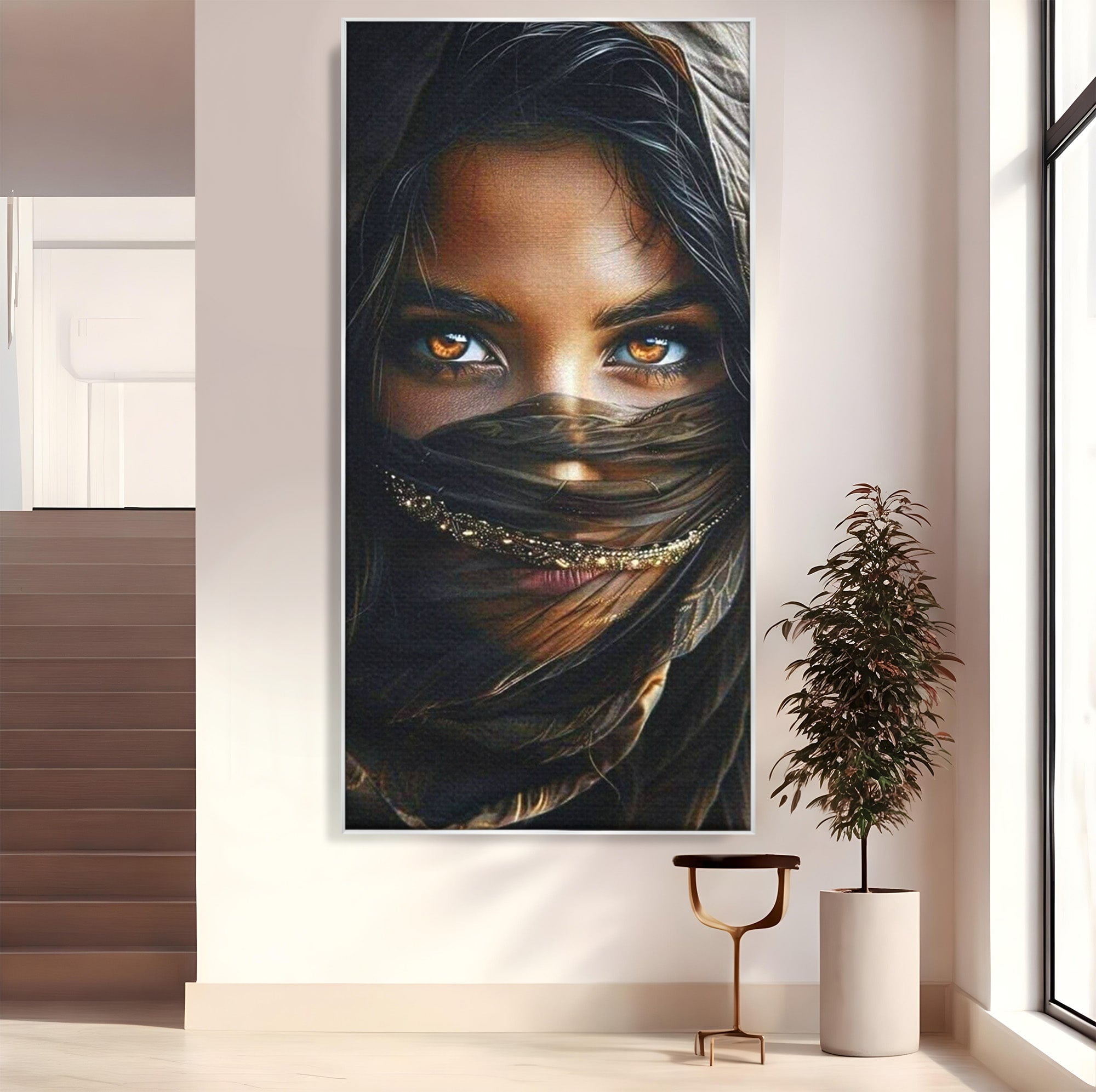 Tablou Canvas Premium LuxCanva® PI1319, Ochii Care Povestesc, Portret, Femeie, Mister, Privire, Culori Vibrante, Living, Dormitor