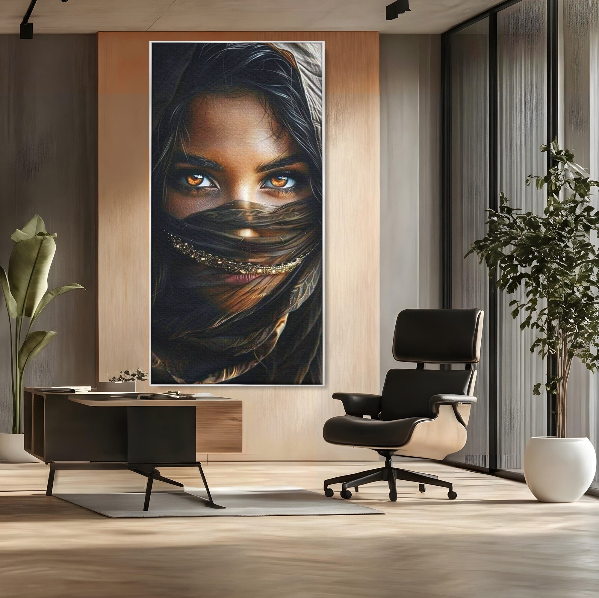 Tablou Canvas Premium LuxCanva® PI1319, Ochii Care Povestesc, Portret, Femeie, Mister, Privire, Culori Vibrante, Living, Dormitor