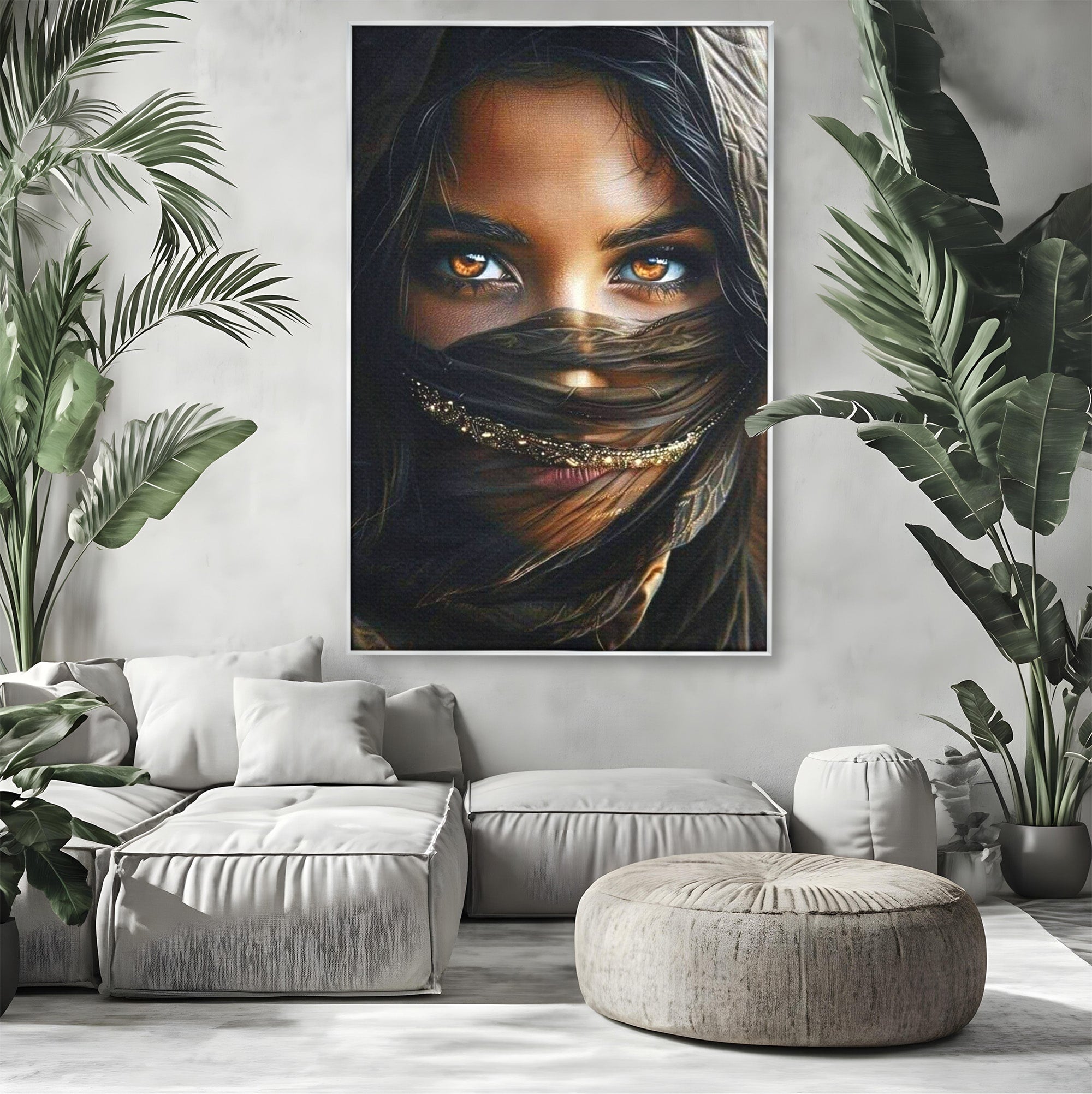 Tablou Canvas Premium LuxCanva® PI1319, Ochii Care Povestesc, Portret, Femeie, Mister, Privire, Culori Vibrante, Living, Dormitor
